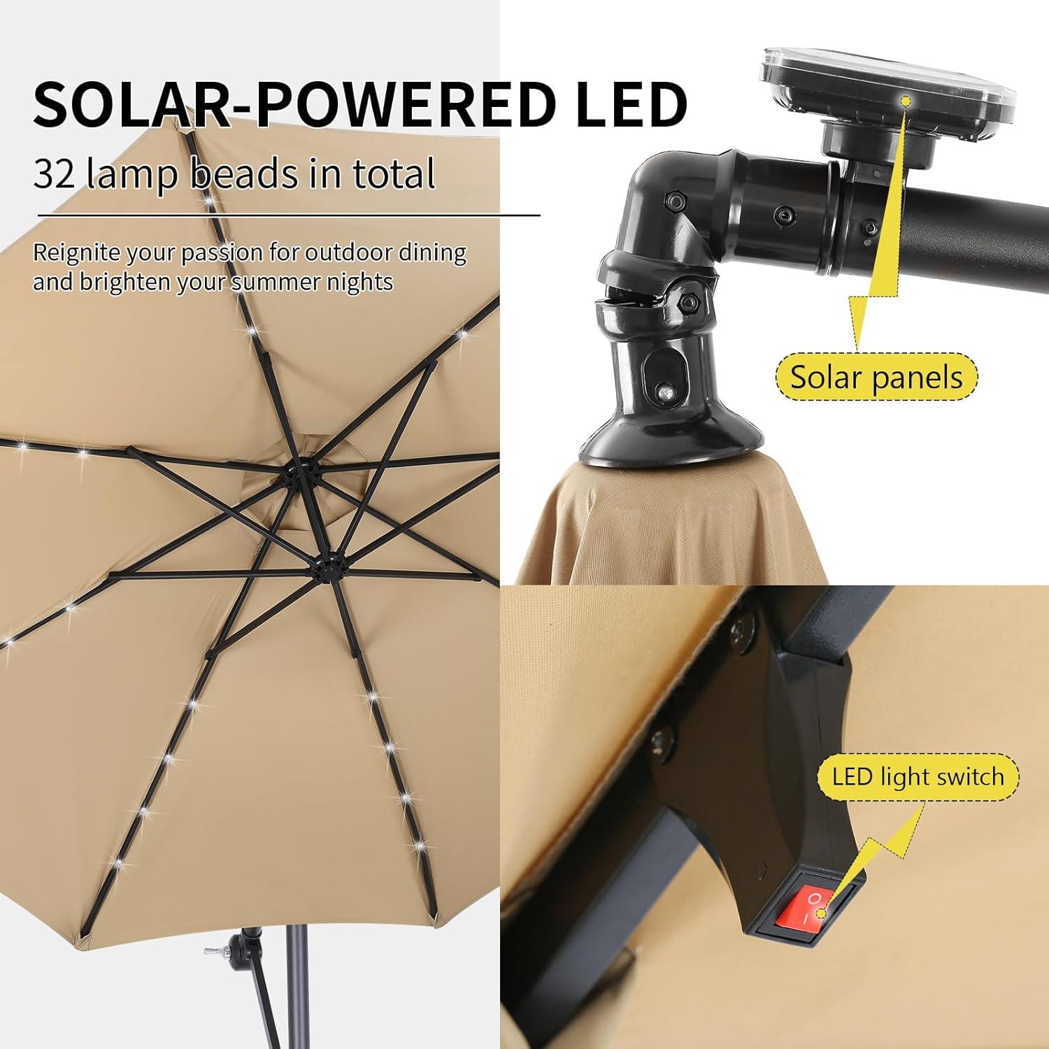 Sombrilla de Patio EchoSmile 3,05m Solar con 32 Luces LED