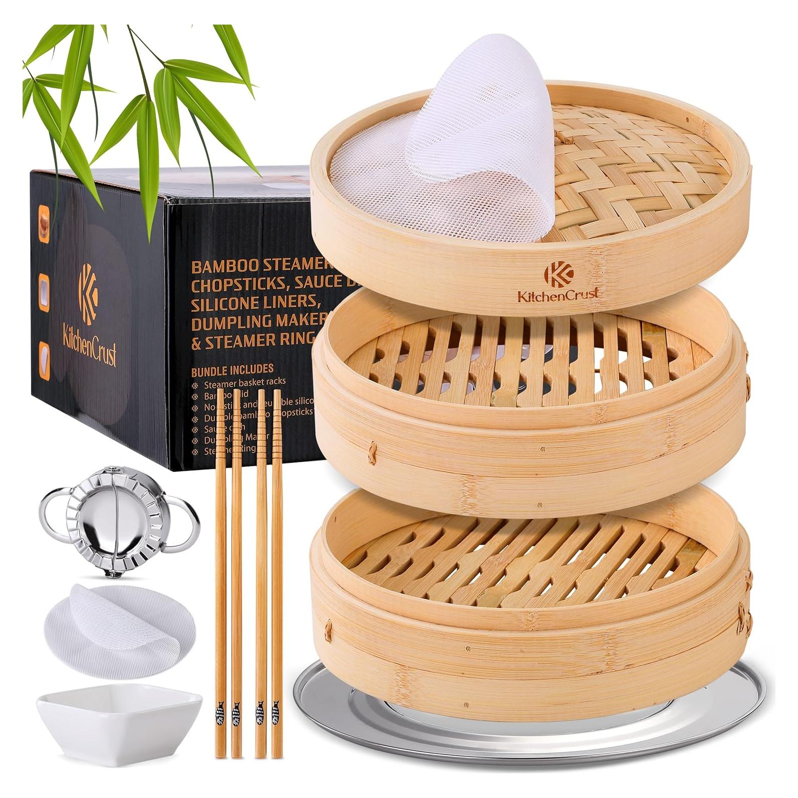 Cesta de Vapor de Bambú KitchenCrust 25.4 cm 2 Niveles