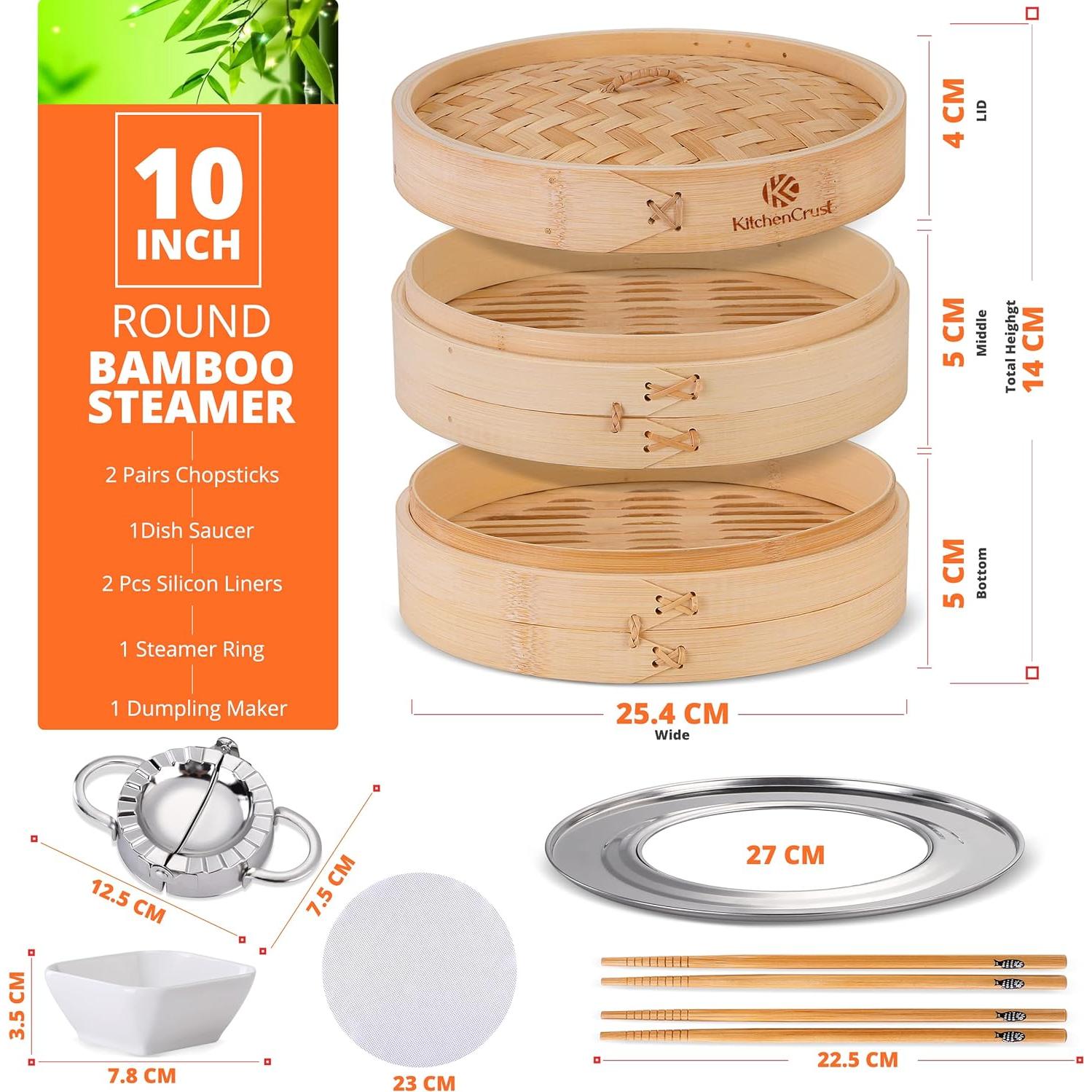 Cesta de Vapor de Bambú KitchenCrust 25.4 cm 2 Niveles
