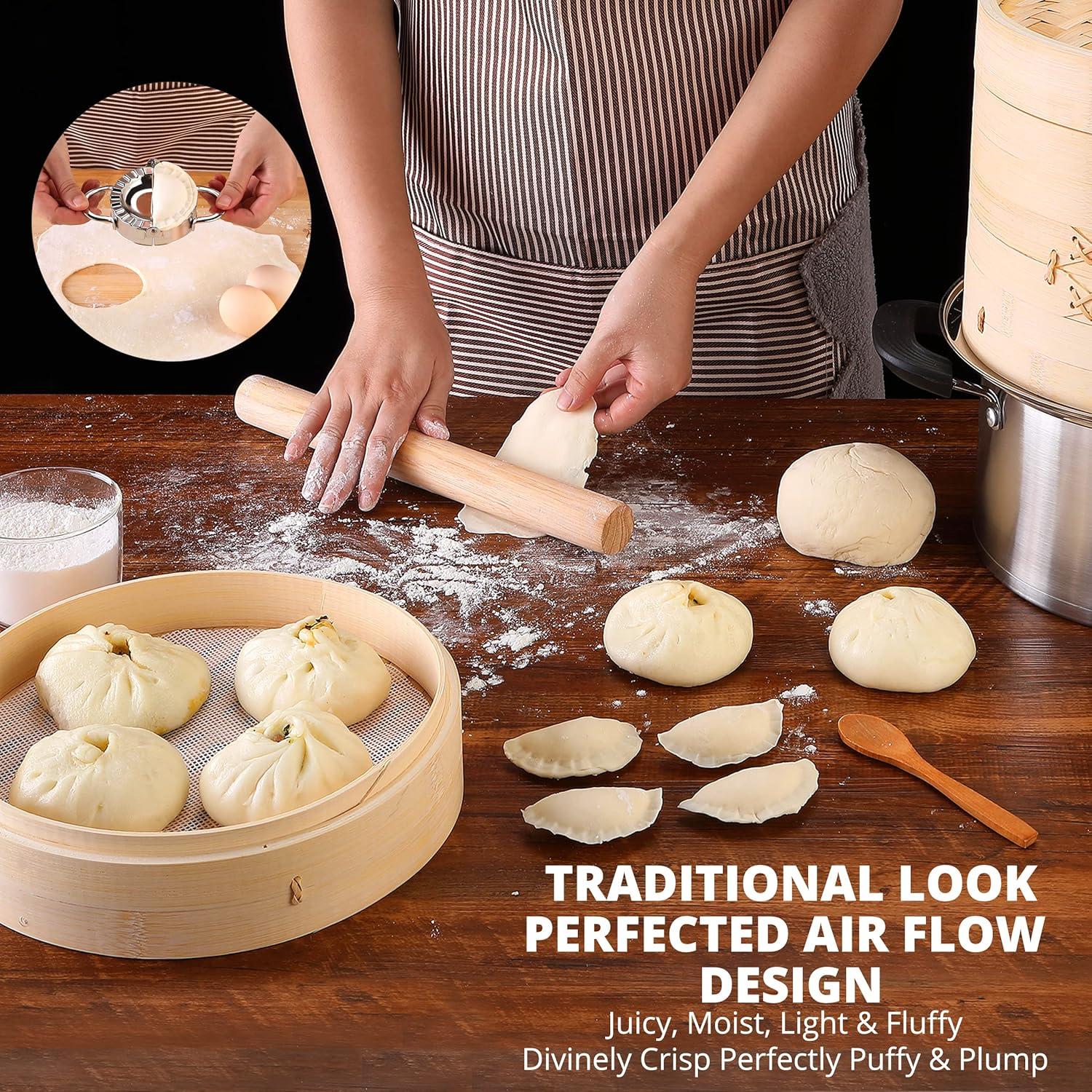 Cesta de Vapor de Bambú KitchenCrust 25.4 cm 2 Niveles