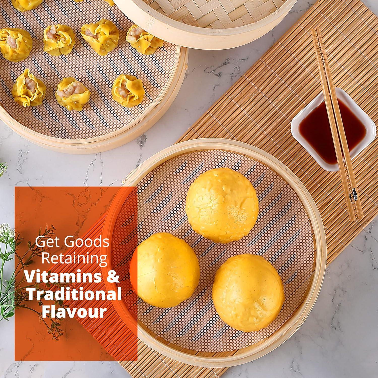 Cesta de Vapor de Bambú KitchenCrust 25.4 cm 2 Niveles