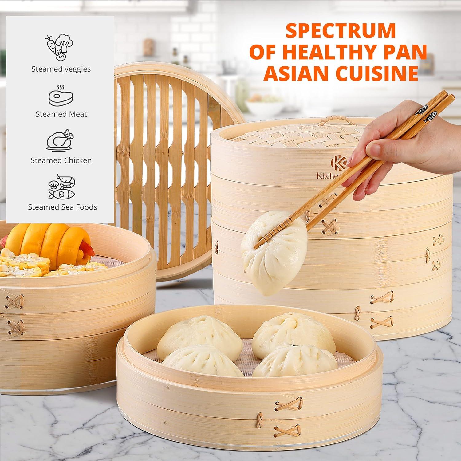 Cesta de Vapor de Bambú KitchenCrust 25.4 cm 2 Niveles