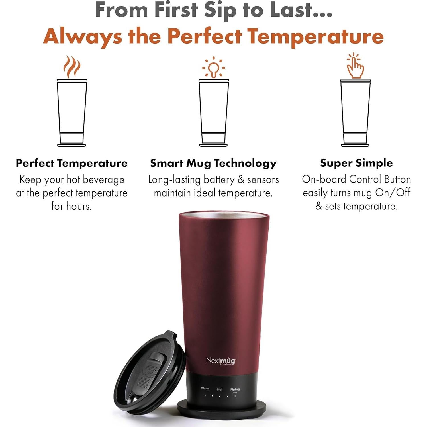 Taza de viaje autocalentable Nextmug Go 473 ml Burdeos