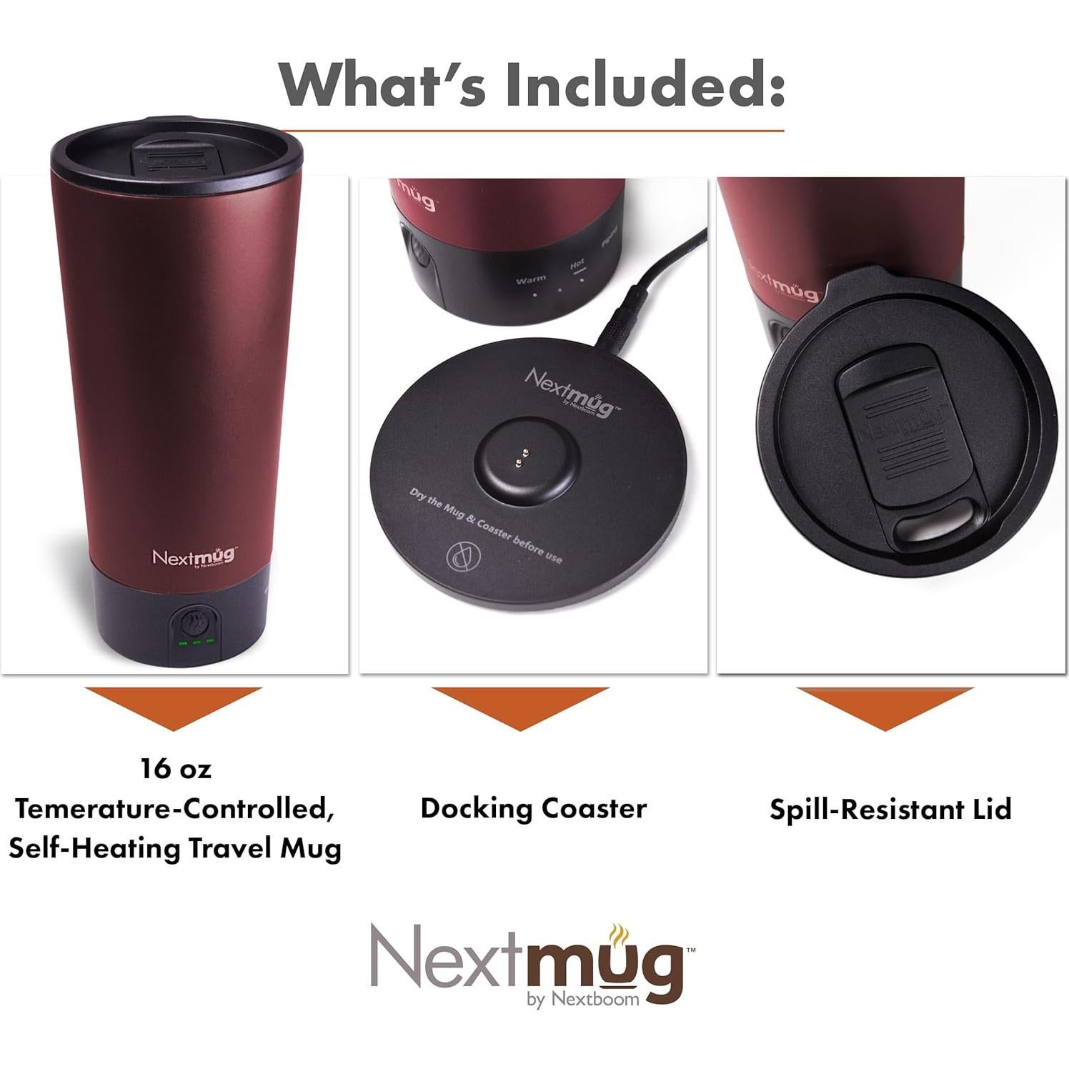 Taza de viaje autocalentable Nextmug Go 473 ml Burdeos
