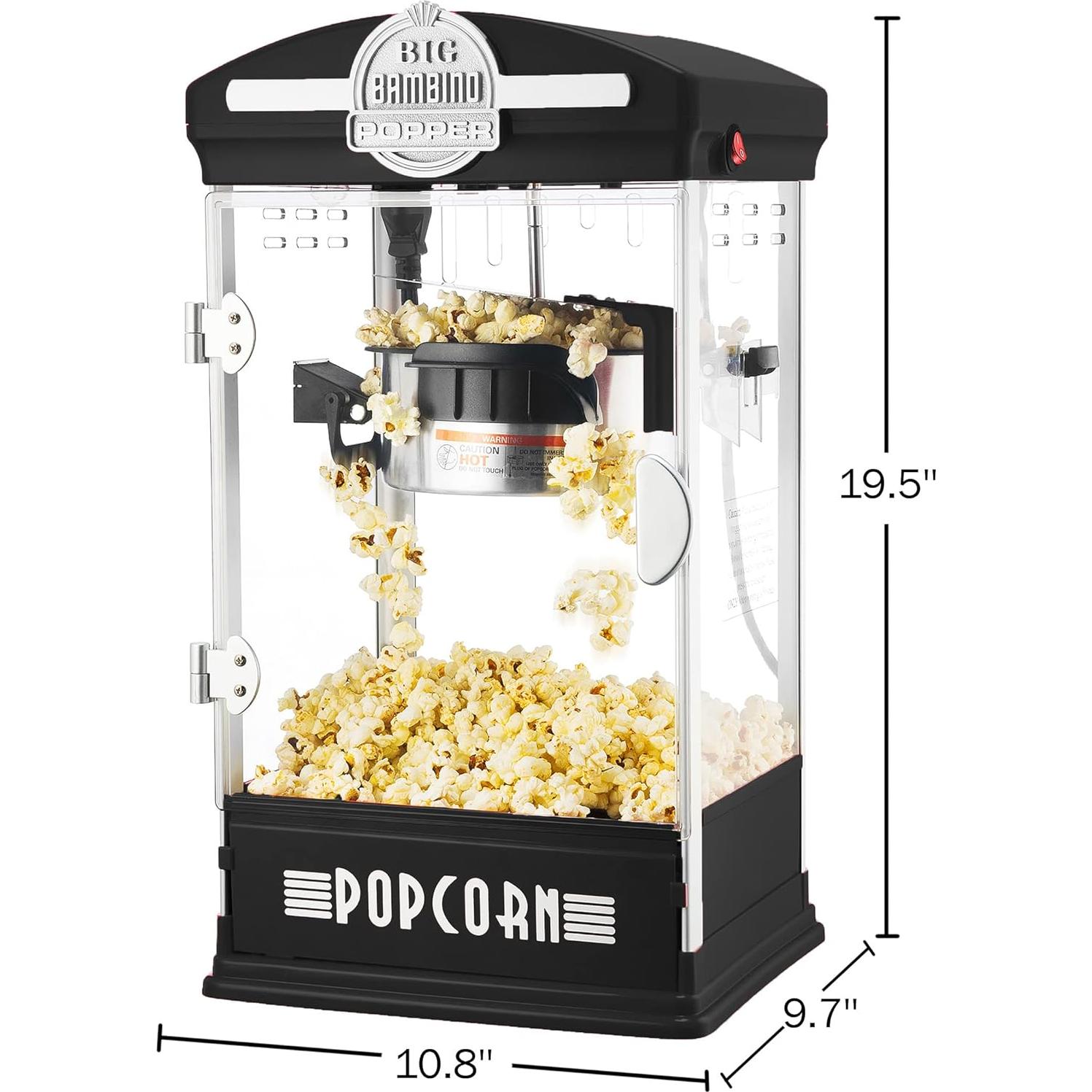 Popcorn Machine - Big Bambino Old-Fashioned Popper with 4-Ounce Kettle, Measuring Cups, Scoop, and Serving Cups by Great Northern Popcorn (Black)