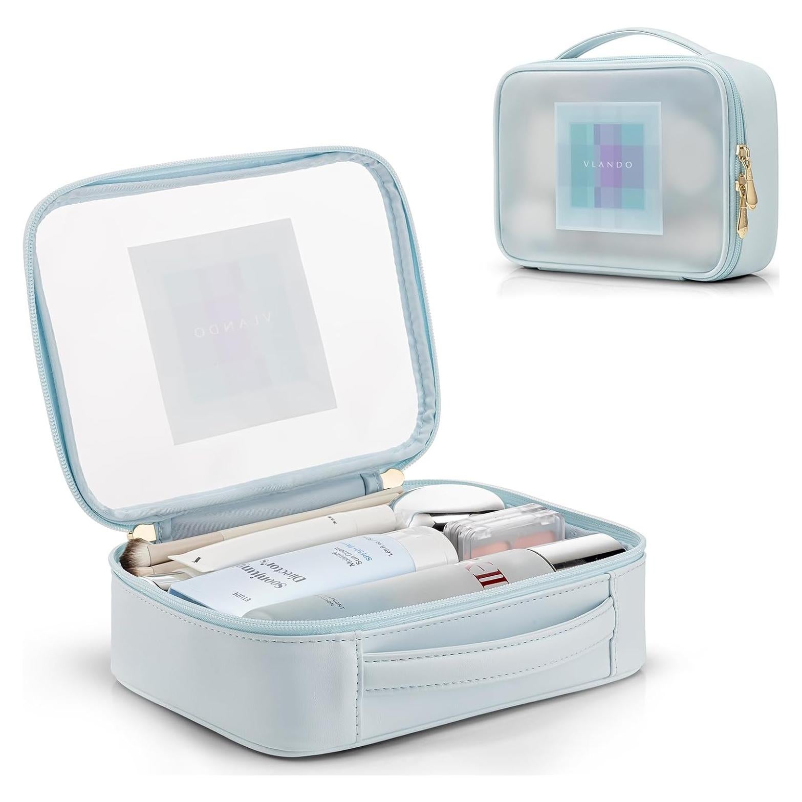 Bolsa de Maquillaje de Viaje VLANDO Transparente Azul 20.8x6.9x15.5cm