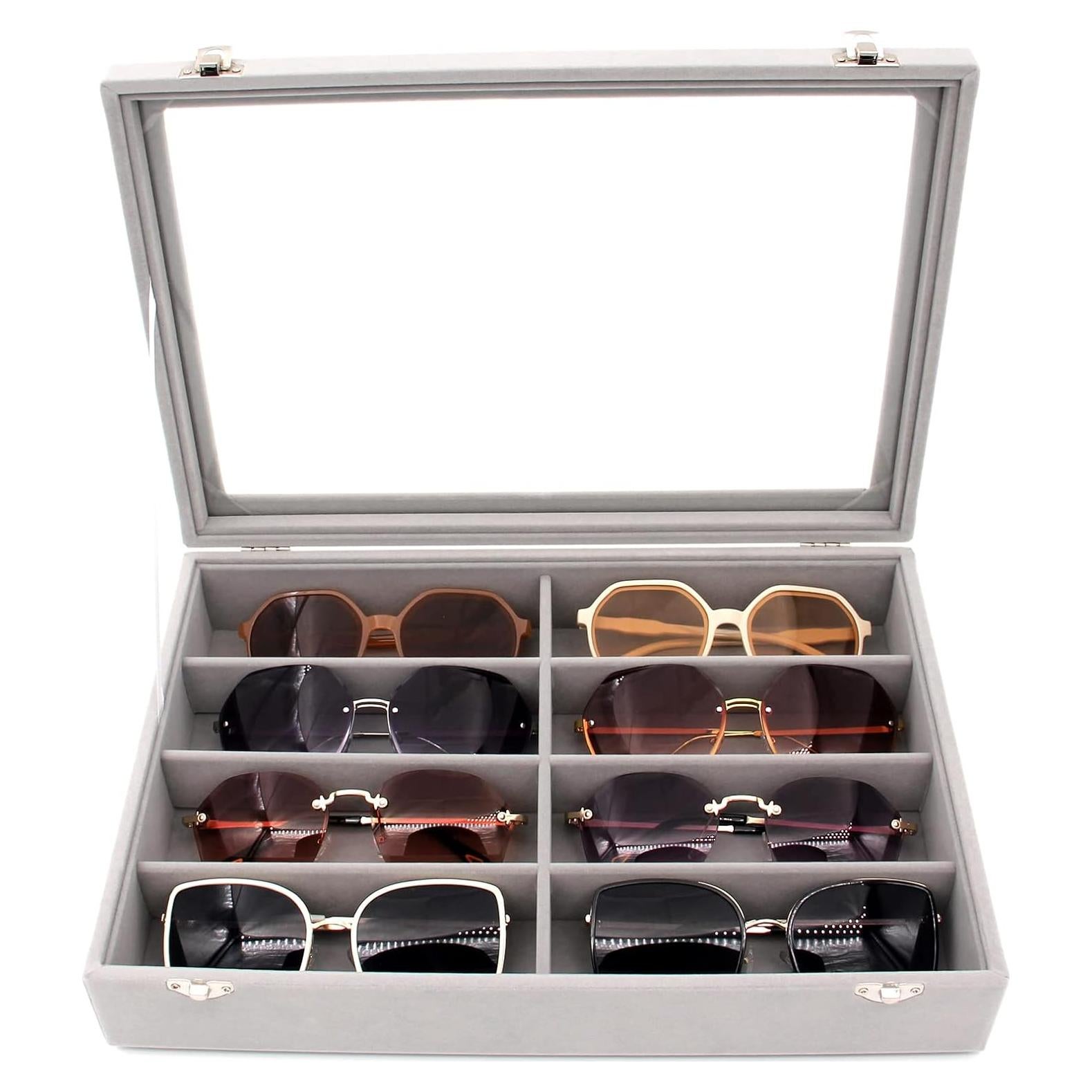Organizador de Gafas de Terciopelo Gris con 8 Compartimentos