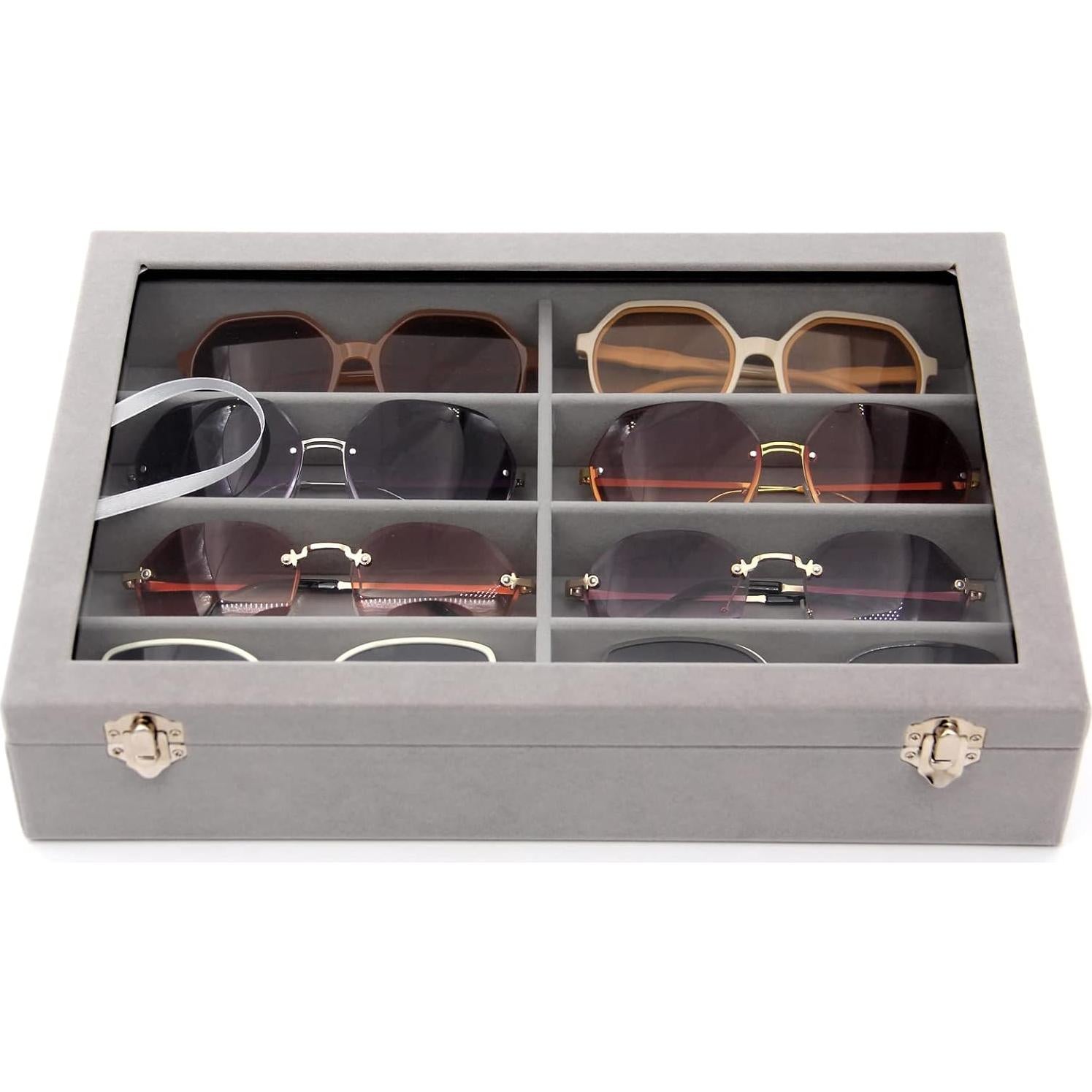 Organizador de Gafas de Terciopelo Gris con 8 Compartimentos