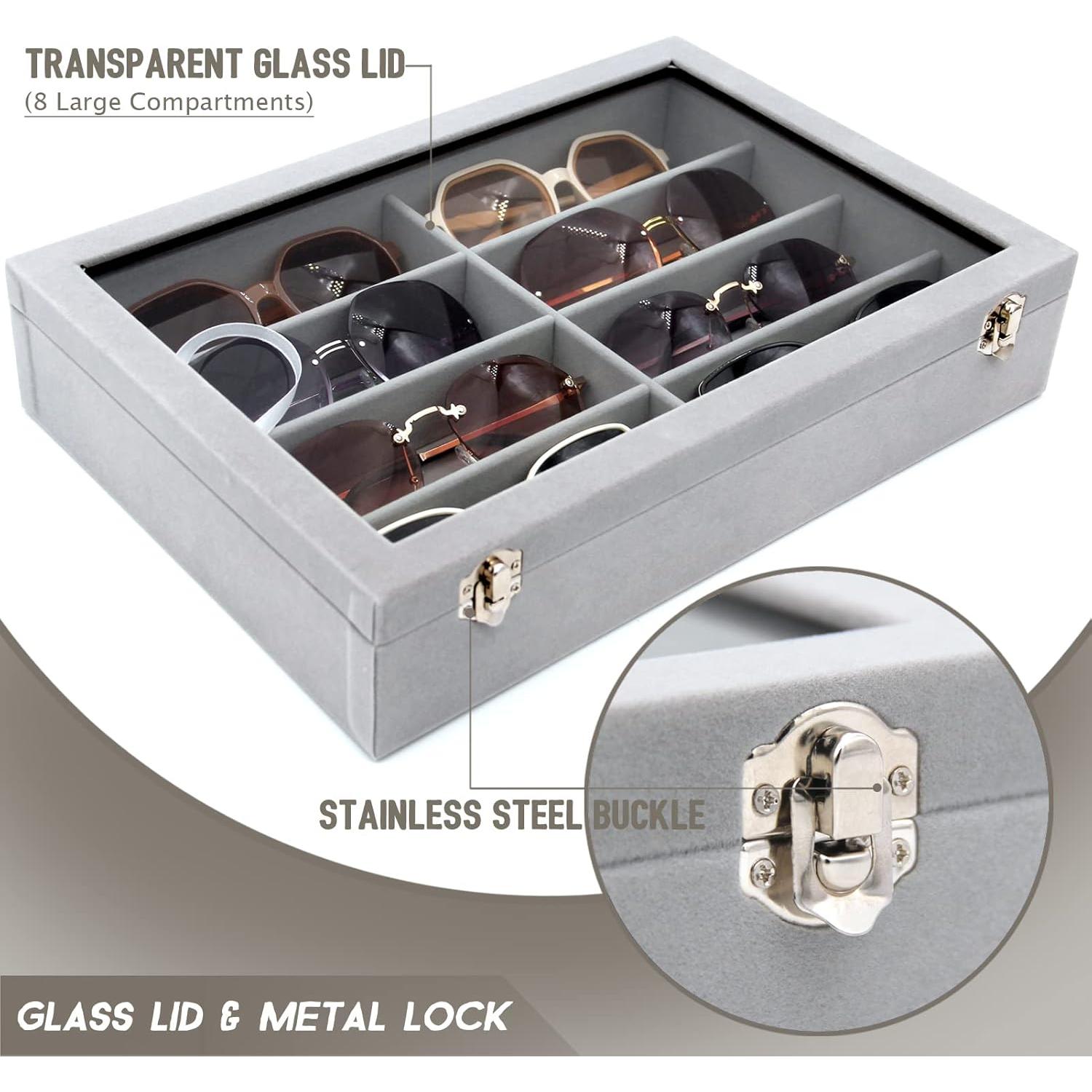 Organizador de Gafas de Terciopelo Gris con 8 Compartimentos