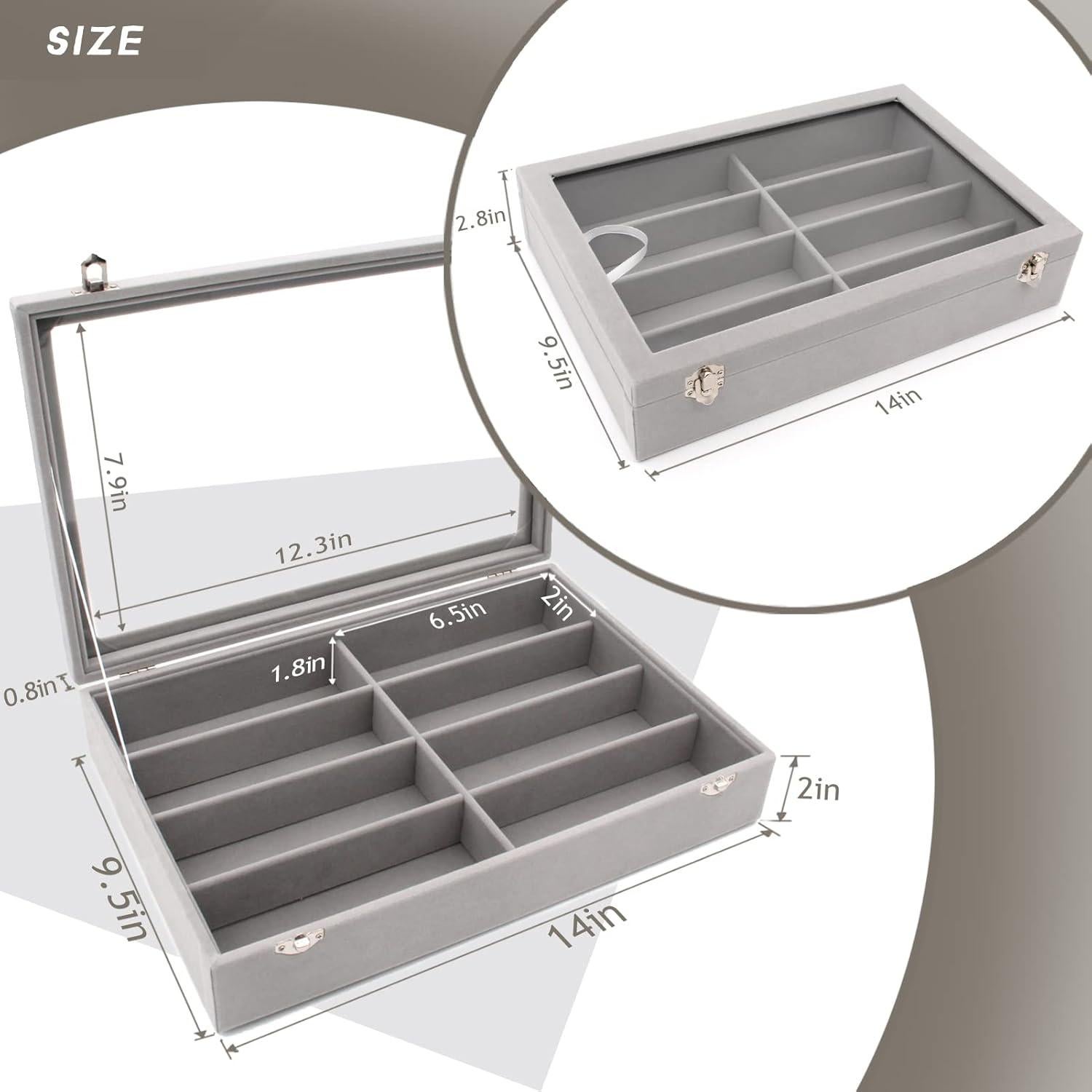 Organizador de Gafas de Terciopelo Gris con 8 Compartimentos