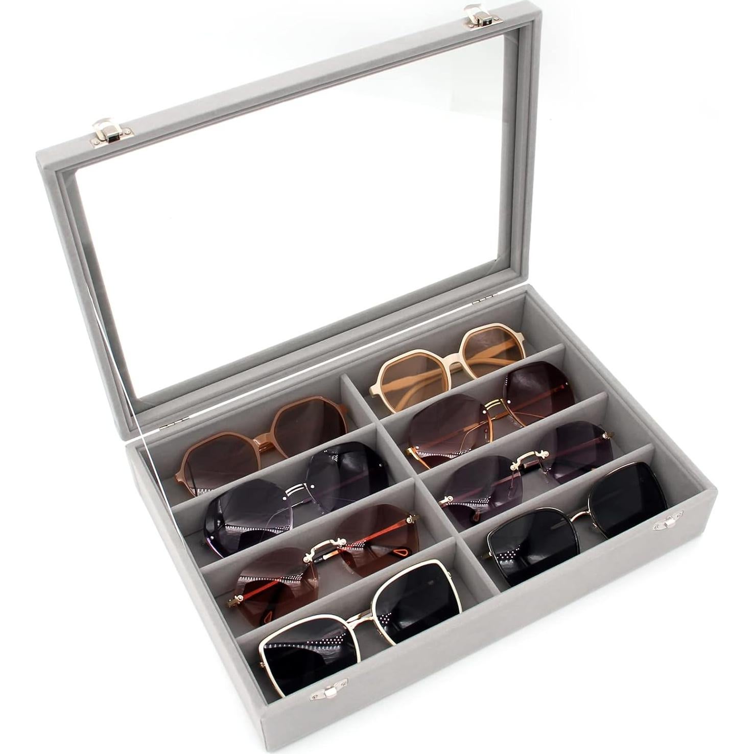 Organizador de Gafas de Terciopelo Gris con 8 Compartimentos