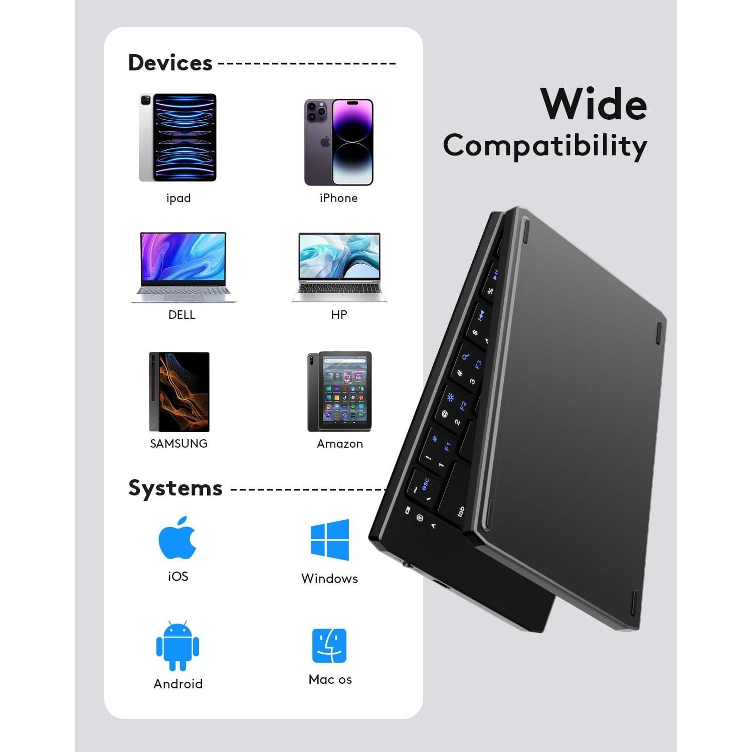 Teclado Bluetooth Plegable Samsers KD07T - Portátil Negro