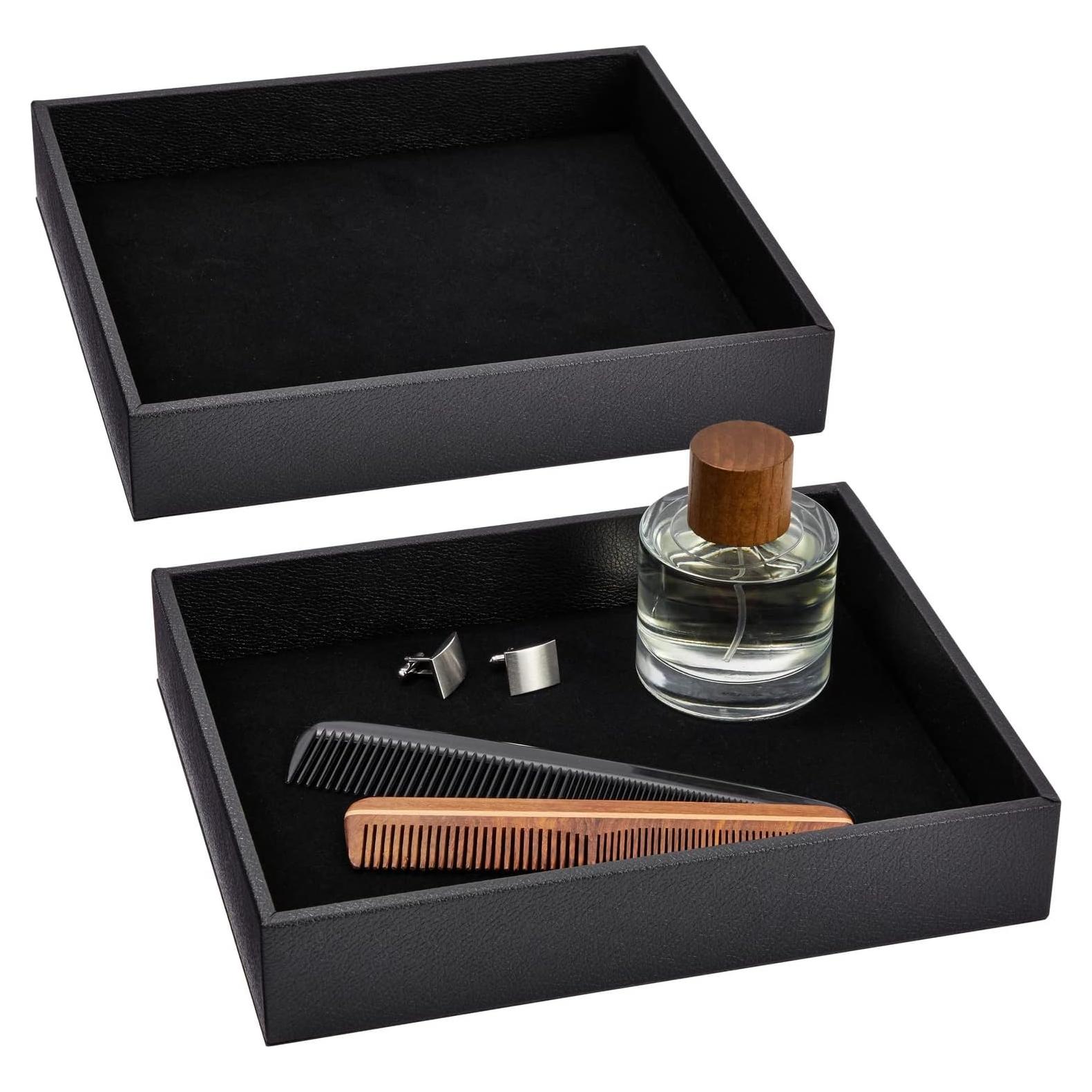 Paquete de 2 Bandejas de Tocador Juvale de Cuero Sintético Negro