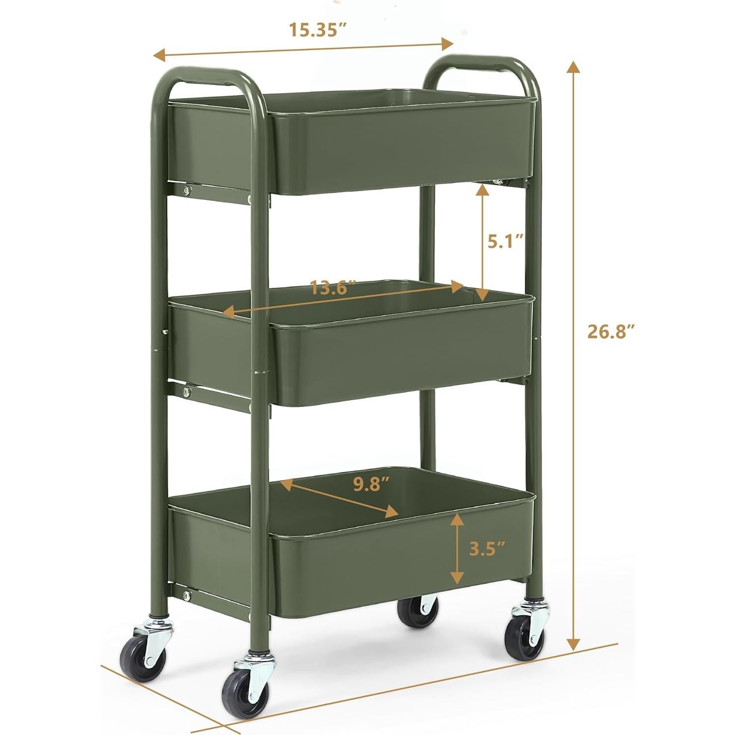 Carro Organizador Metálico SunnyPoint 3 Niveles 39x26x68 cm