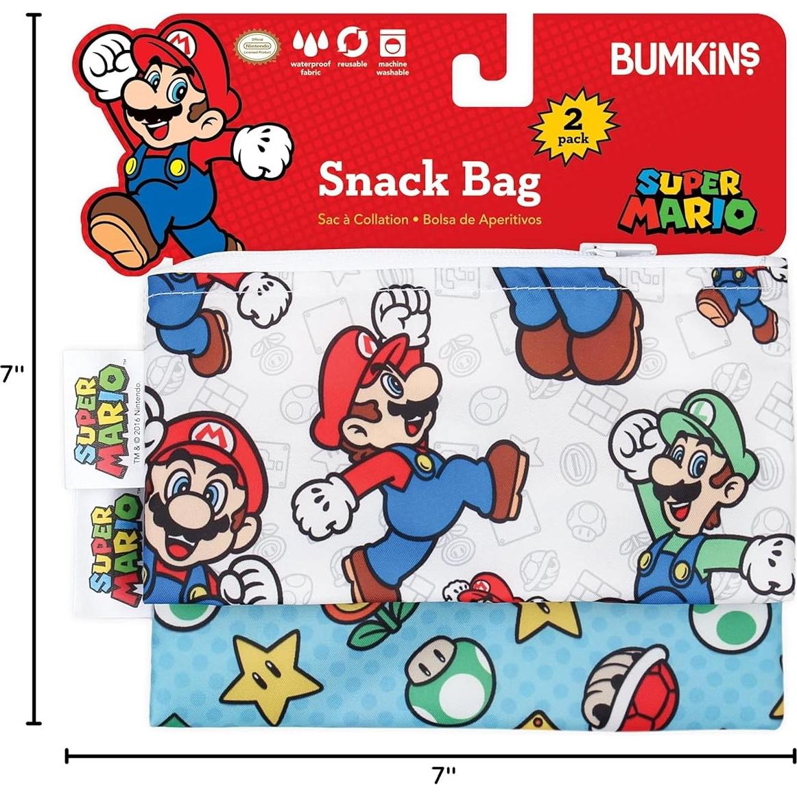 Bumkins Bolsas de Snack Reutilizables Nintendo 2-pk 17.8x8.9cm