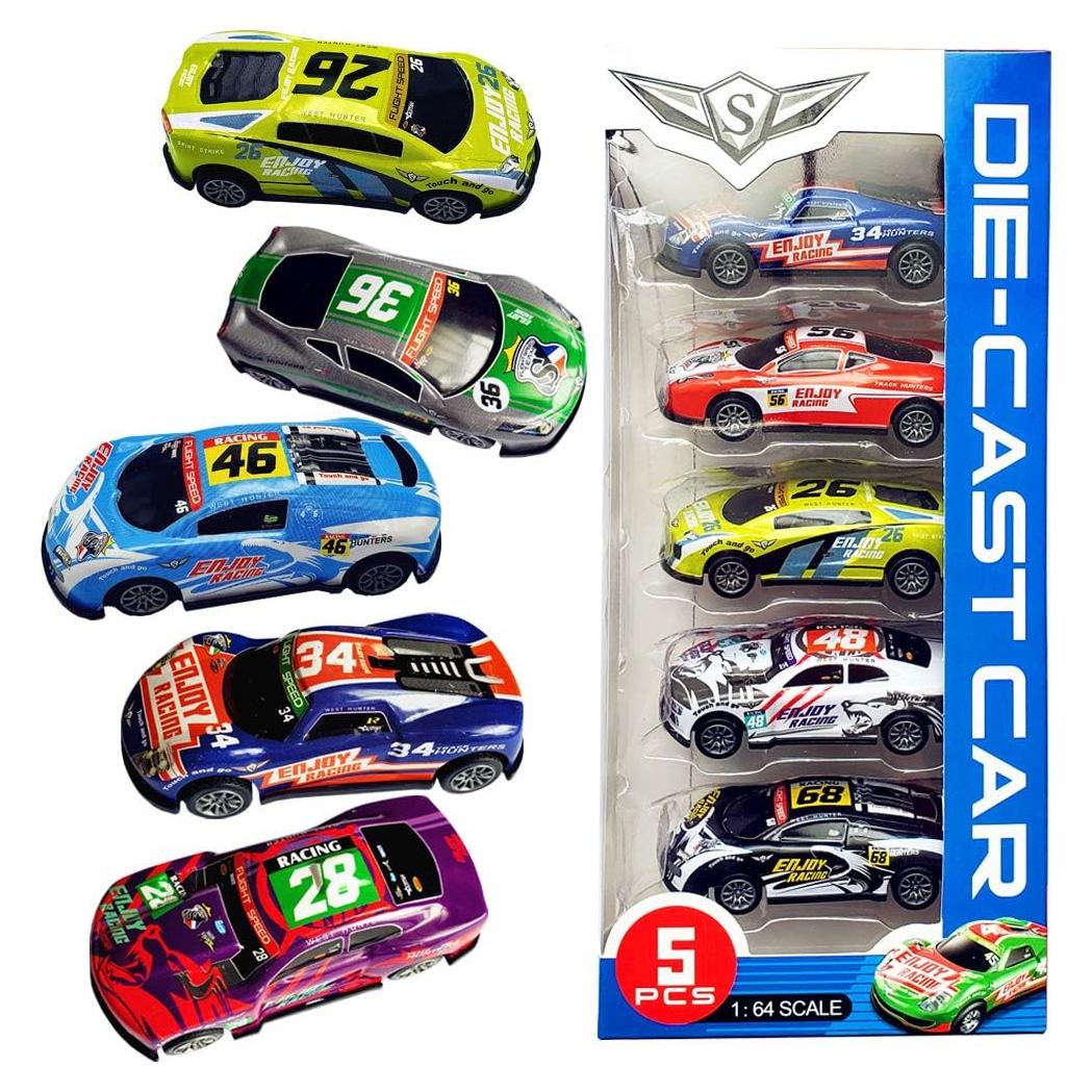 Coches de Carreras Pull Back Himeeu Set de 5 Metal 7,62 cm