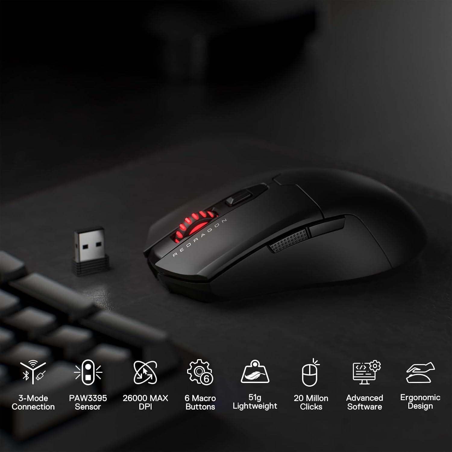 Ratón Gaming Inalámbrico Redragon M995 Pro 26000 DPI Negro