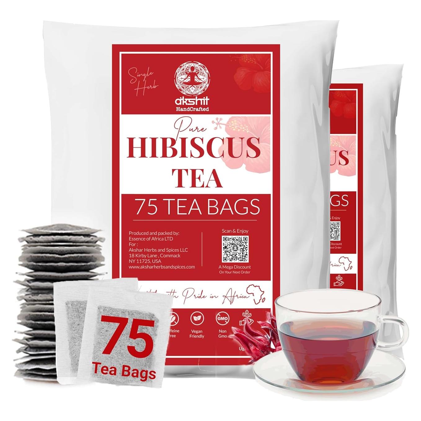 Té de Hibisco Orgánico Akshit 150 Bolsitas 283.5g Sin Cafeína