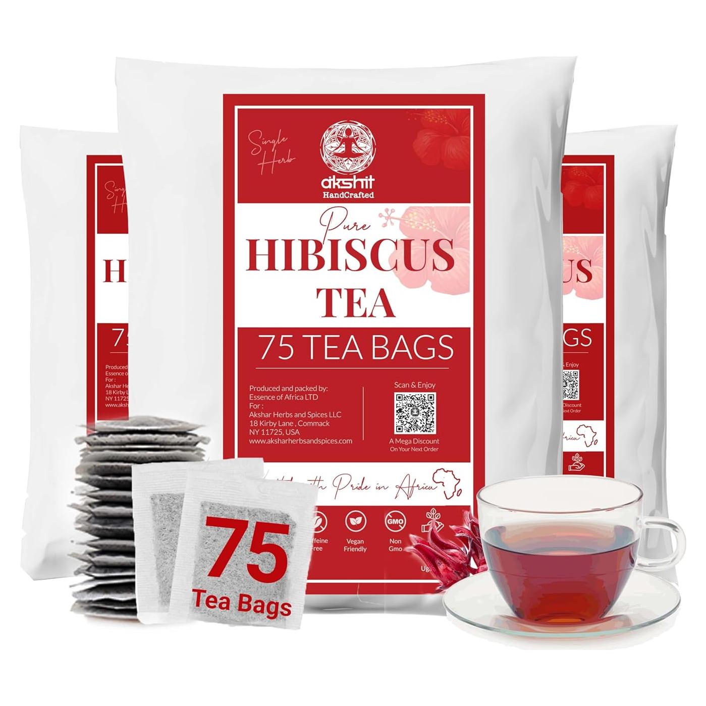 Té de Hibisco Orgánico Akshit - 75 Bolsitas Sin Cafeína