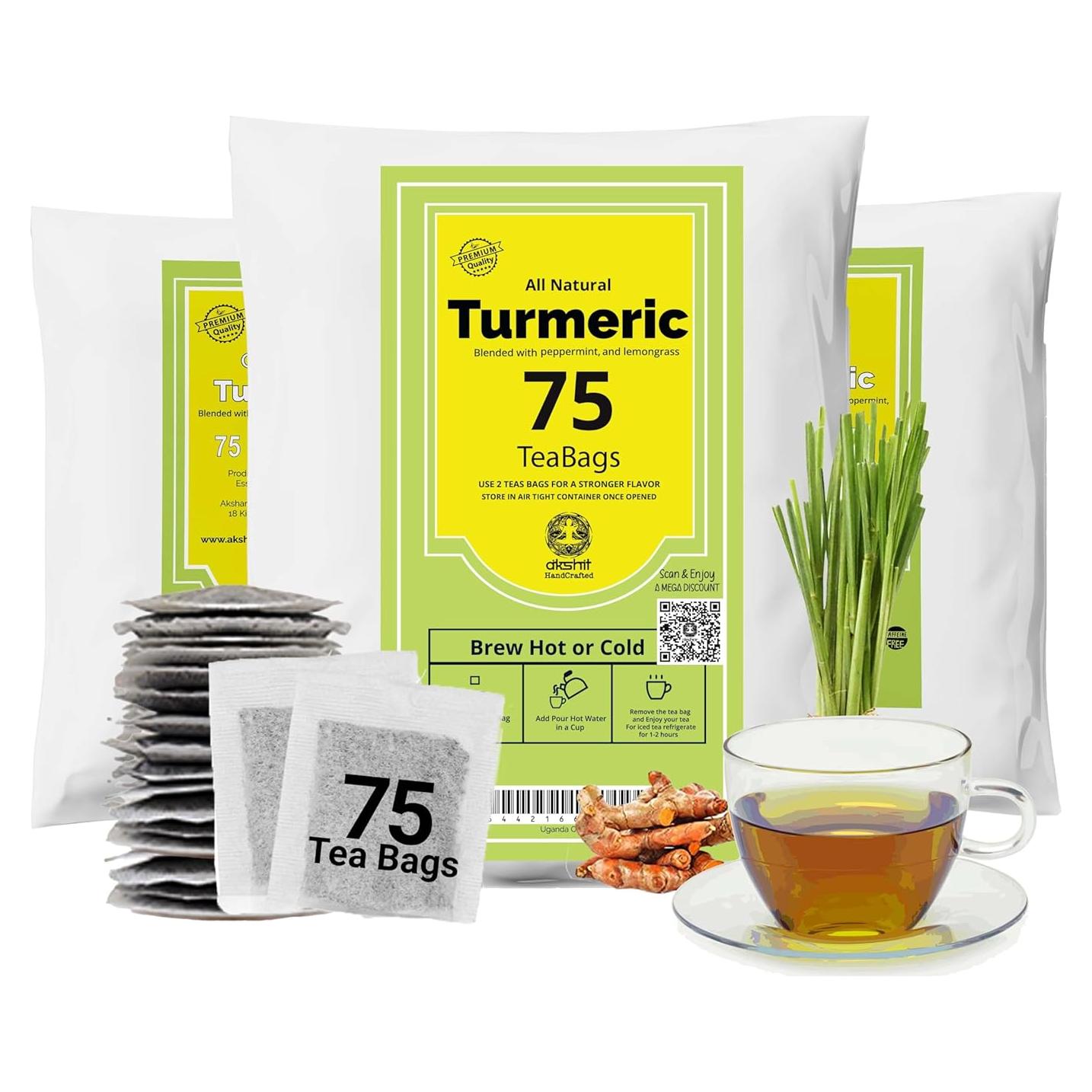 75 Bolsitas de Té de Cúrcuma Akshit con Pimienta Negra