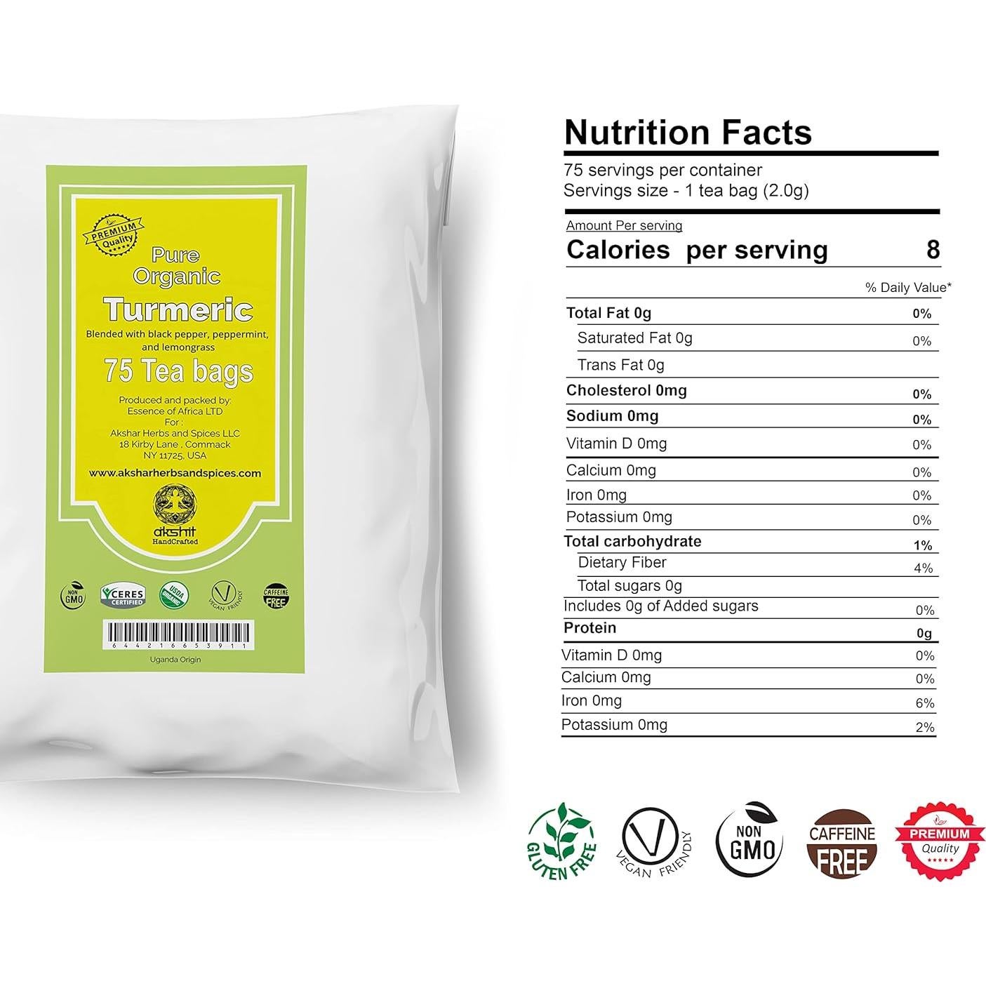 Té de Cúrcuma Akshit 150 Bolsitas Natural Sin Cafeína