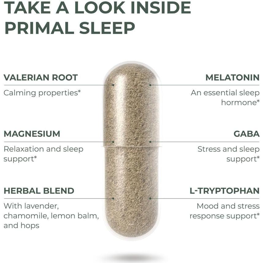 Suplemento para el Sueño Primal Harvest 60 Cápsulas GABA Melatonina