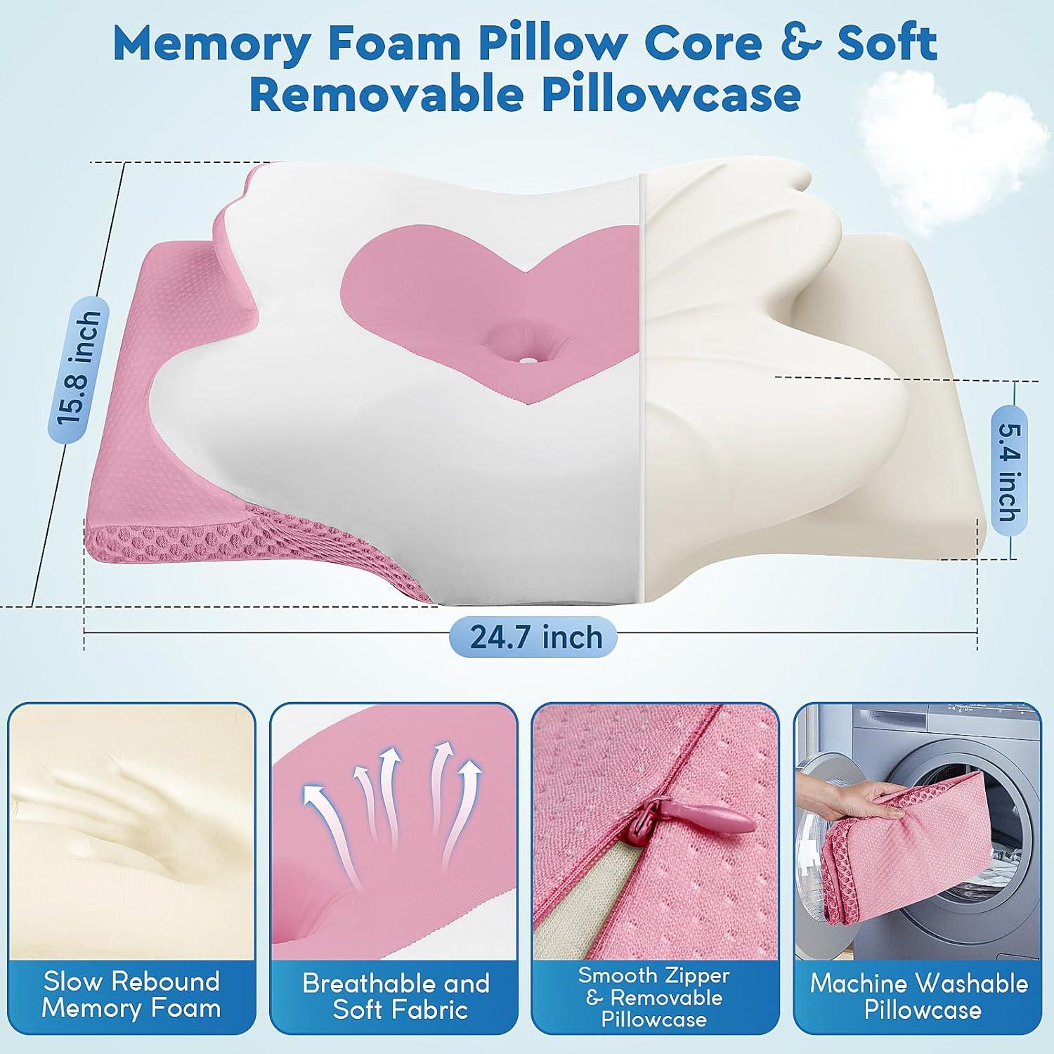 Almohada Cervical CushZone Espuma Viscoelástica Queen Rosa