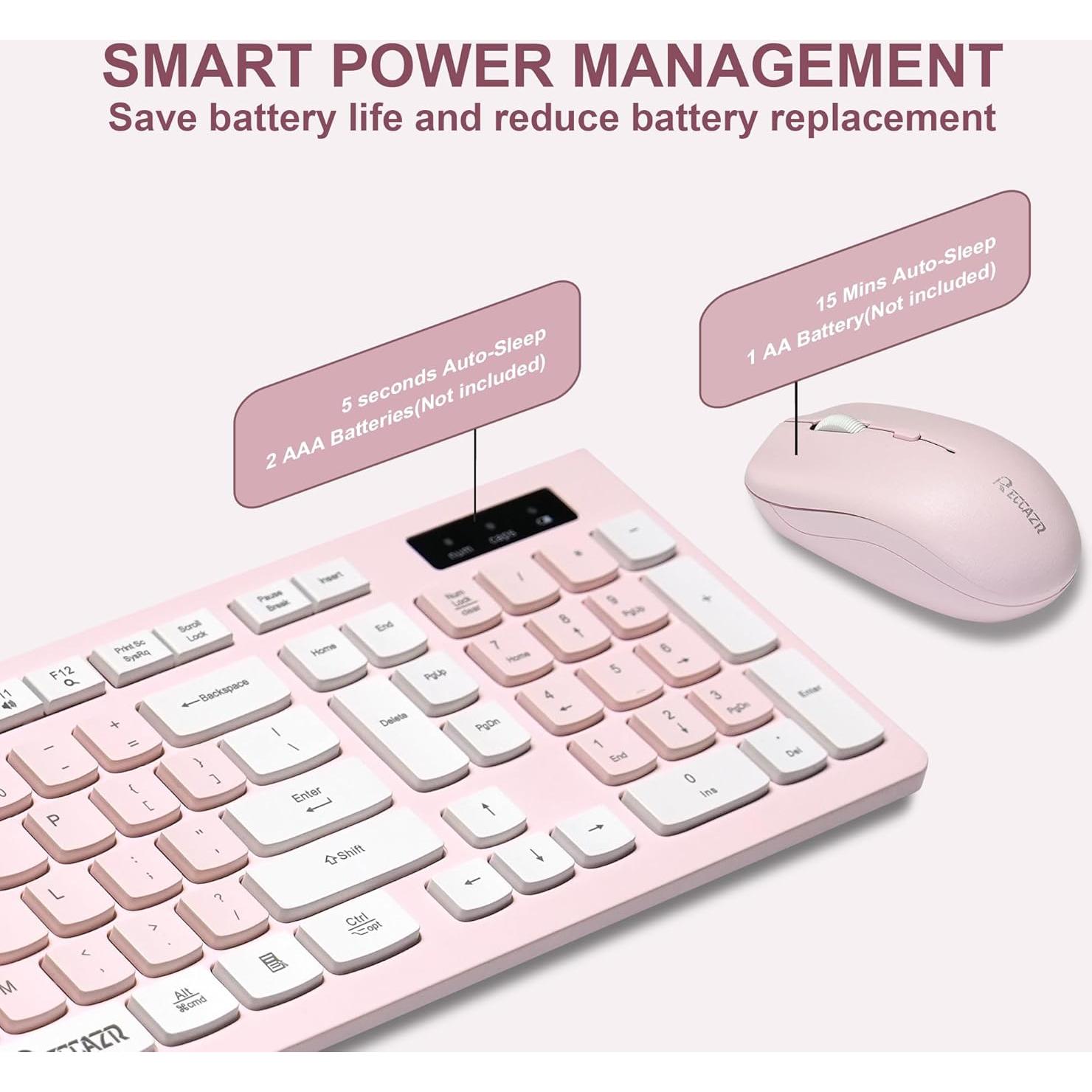 Combo Teclado y Ratón Inalámbrico Reccazr Rosa y Blanco
