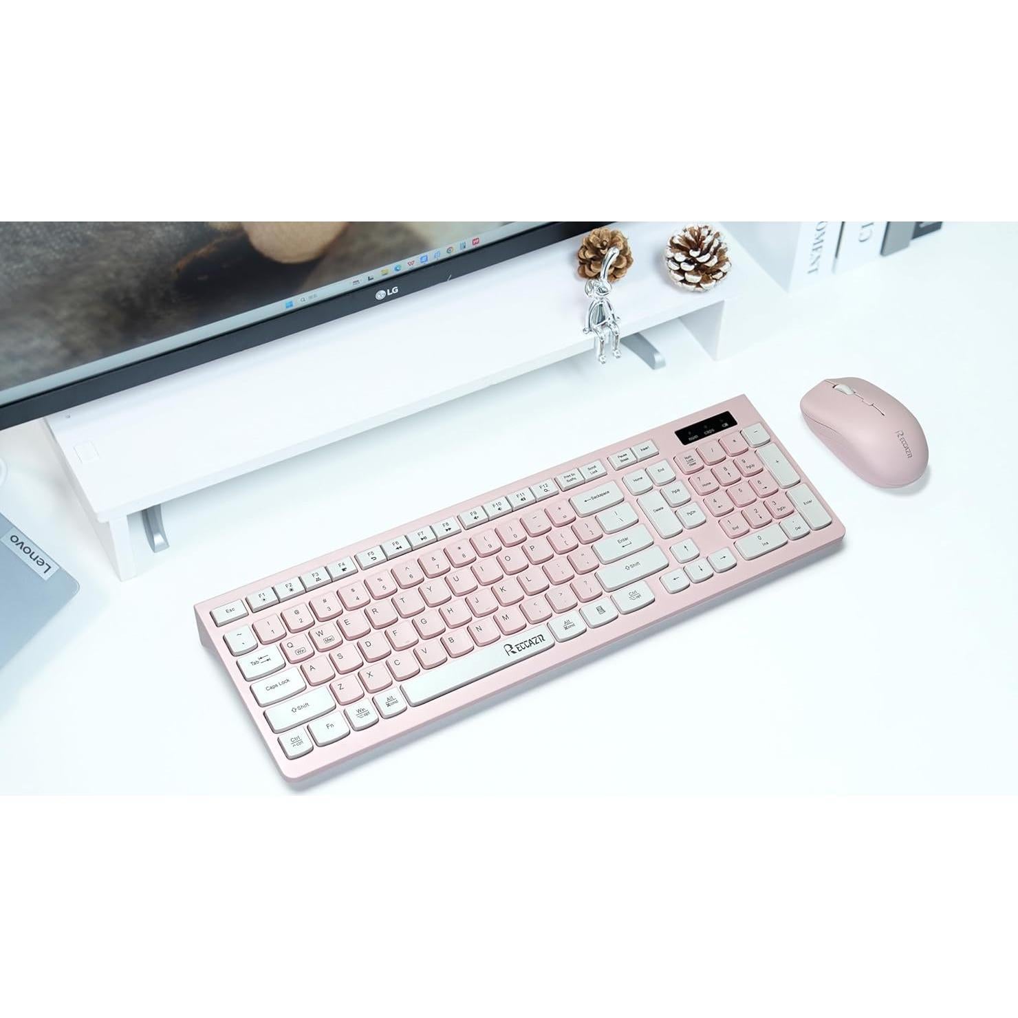 Combo Teclado y Ratón Inalámbrico Reccazr Rosa y Blanco