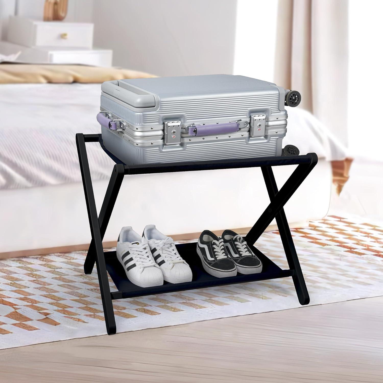 Soporte de Equipaje Plegable VASMIA de Bambú Negro 67x45cm