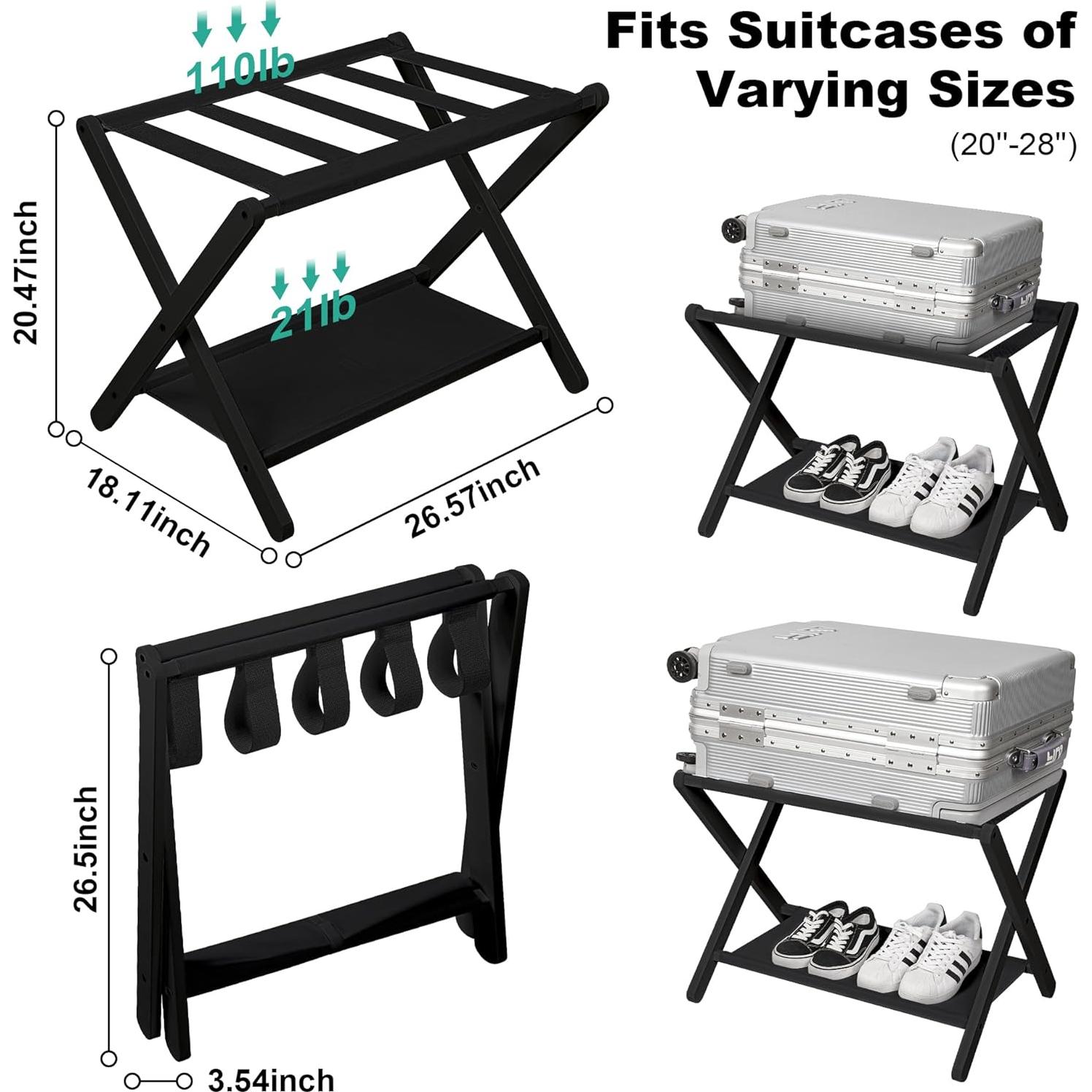 Soporte de Equipaje Plegable VASMIA de Bambú Negro 67x45cm