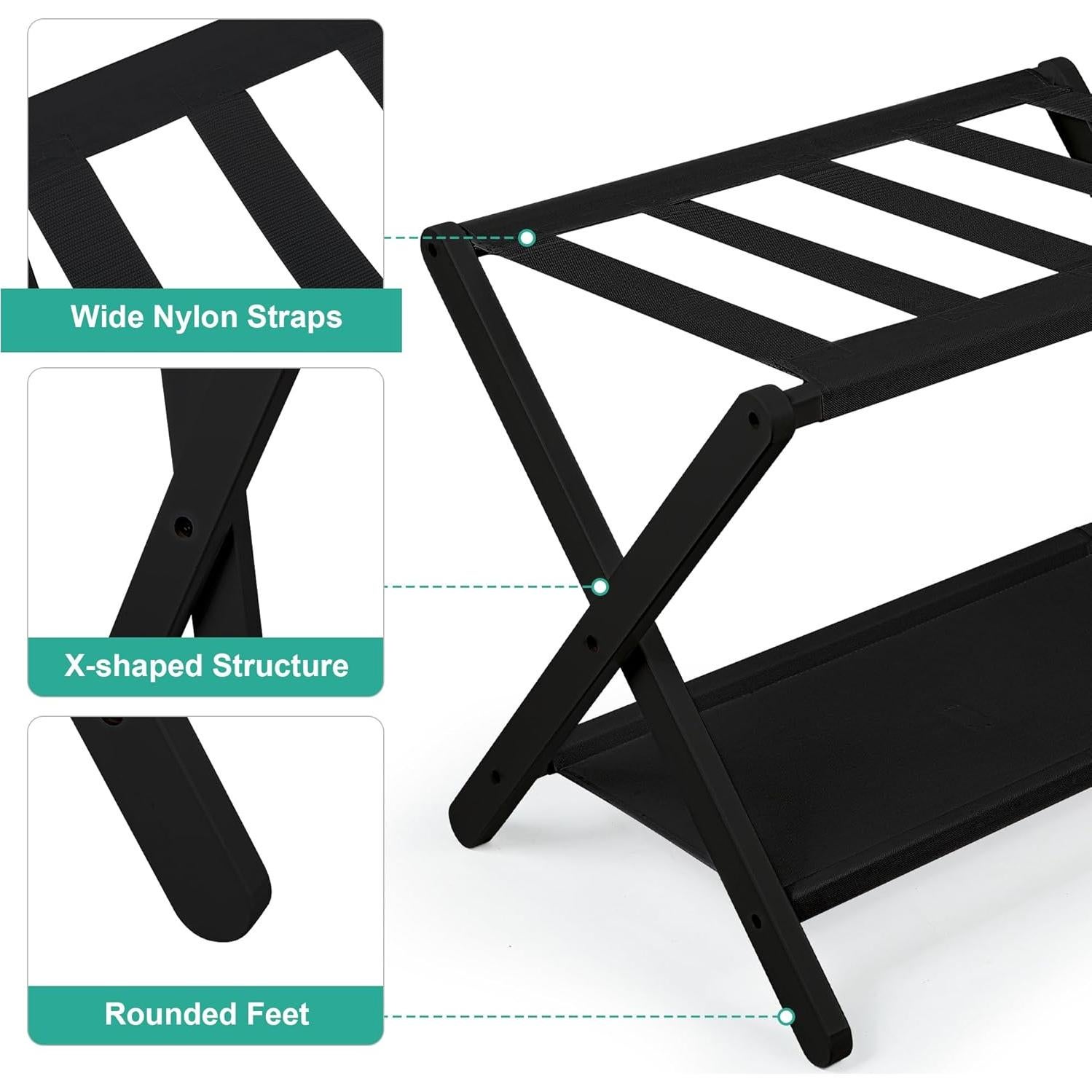 Soporte de Equipaje Plegable VASMIA de Bambú Negro 67x45cm