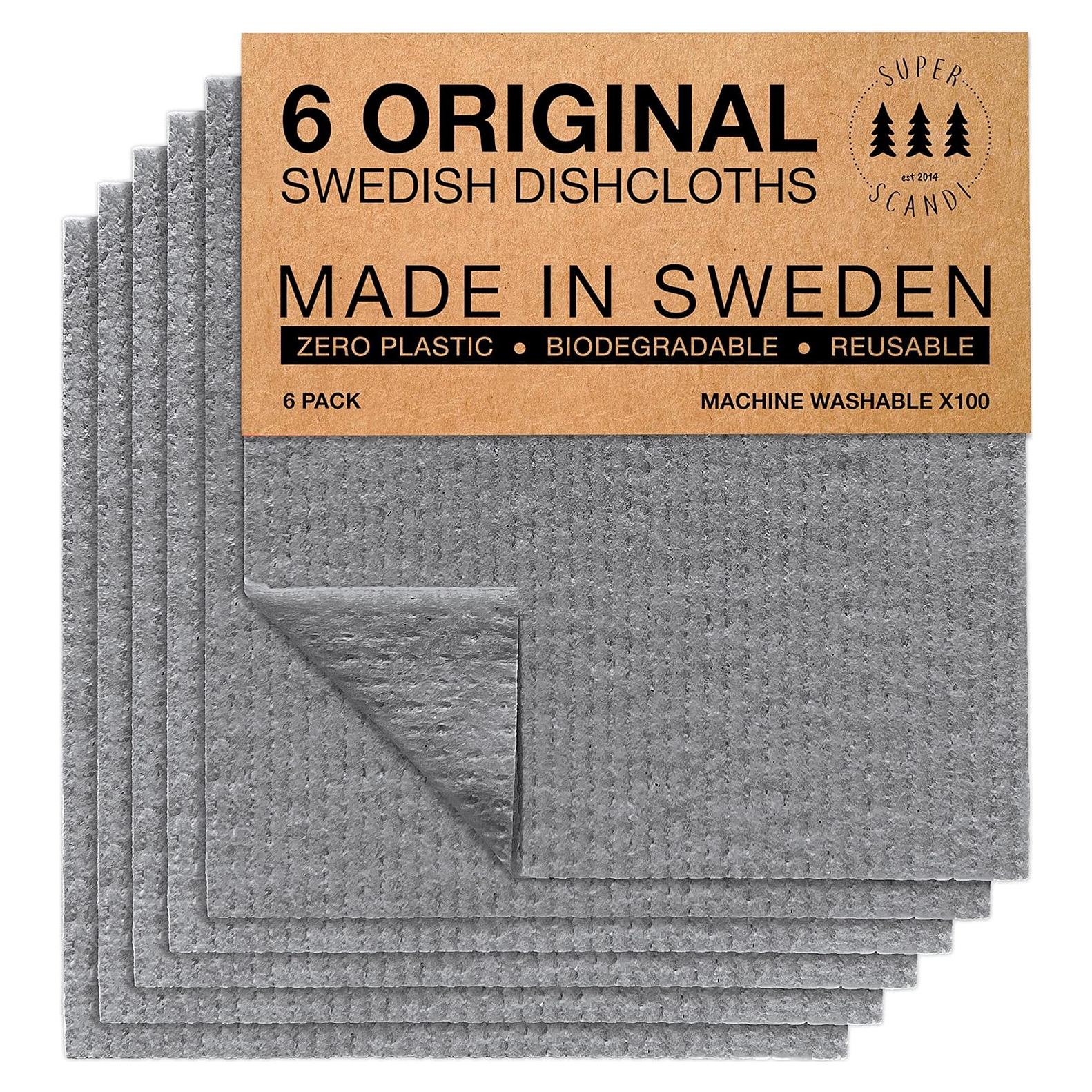 Paquete de 6 Paños de Cocina Biodegradables SUPERSCANDI - Gris