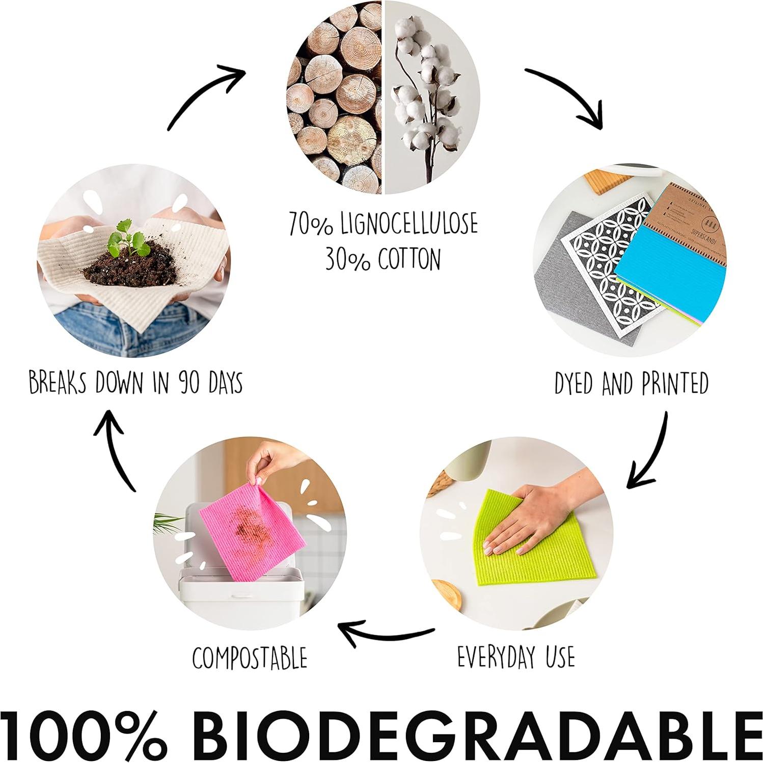 Paquete de 6 Paños de Cocina Biodegradables SUPERSCANDI - Gris
