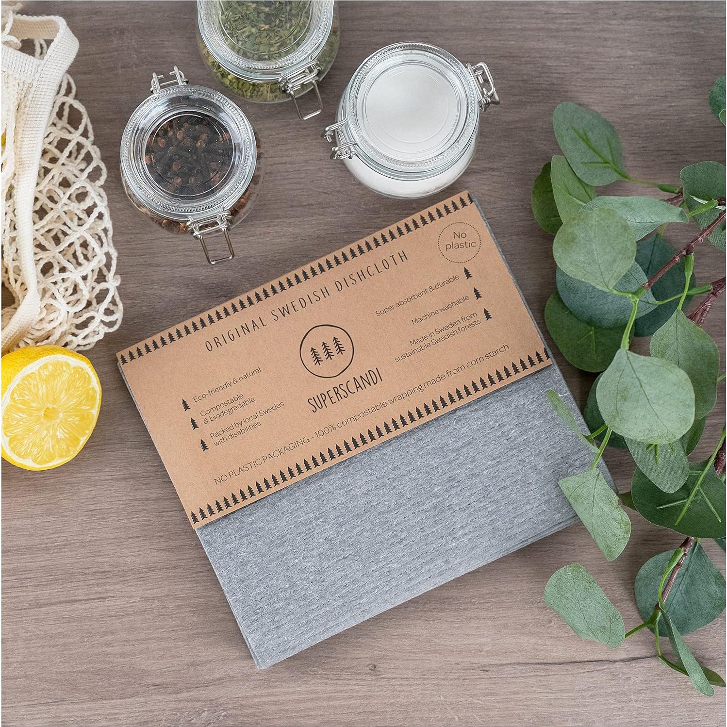 Paquete de 6 Paños de Cocina Biodegradables SUPERSCANDI - Gris