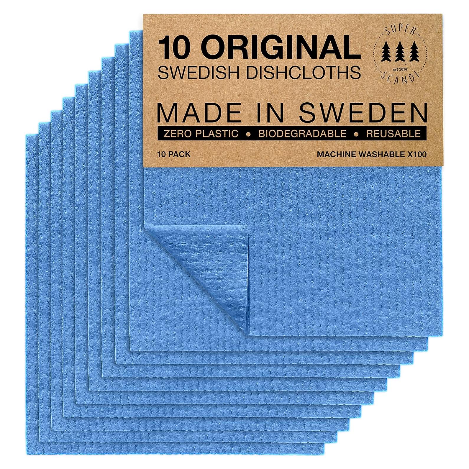 Paquete de 10 Paños de Cocina Biodegradables SUPERSCANDI Azul