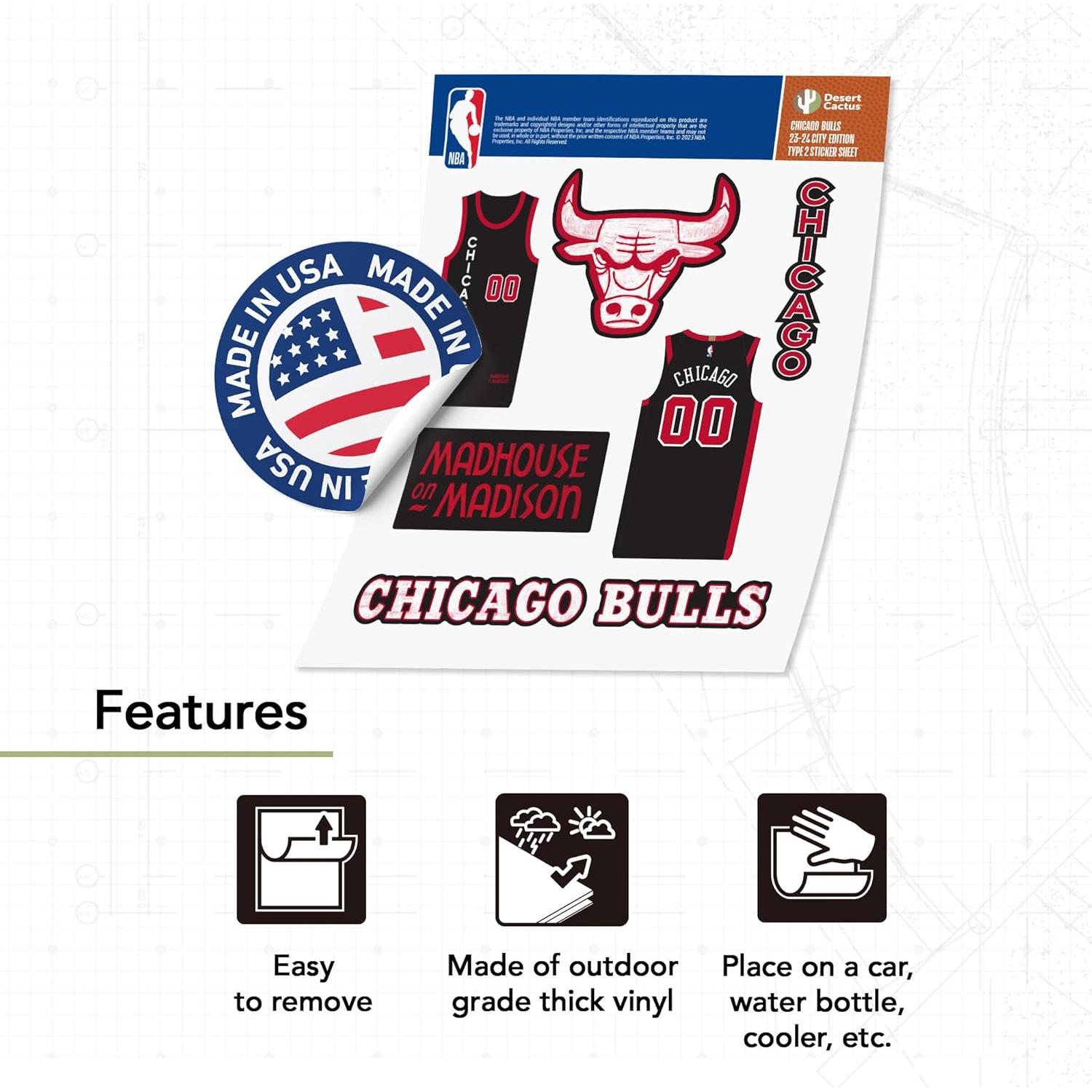 Calcomanía Chicago Bulls Desert Cactus NBA Vinilo 27.9x21.6cm