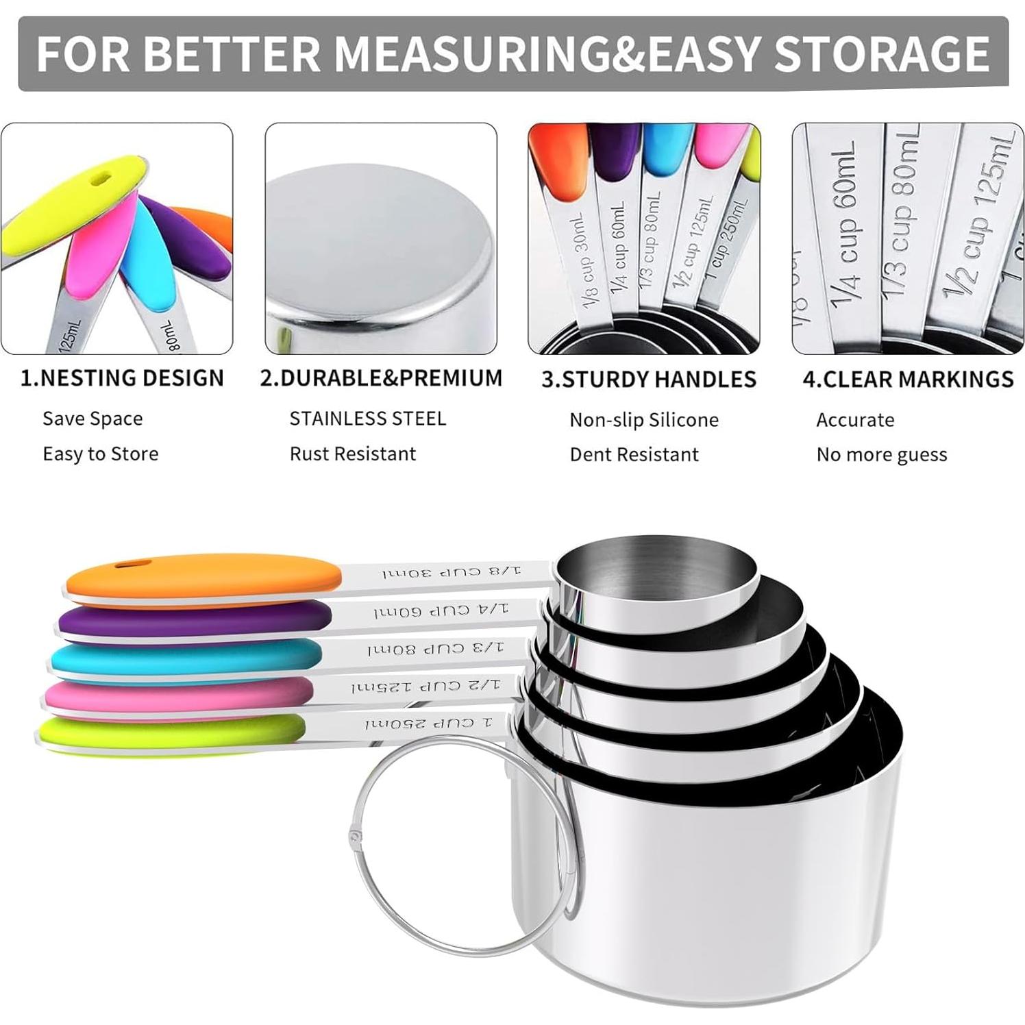 Juego de Tazas y Cucharas Medidoras TILUCK Acero Inoxidable 10 Piezas