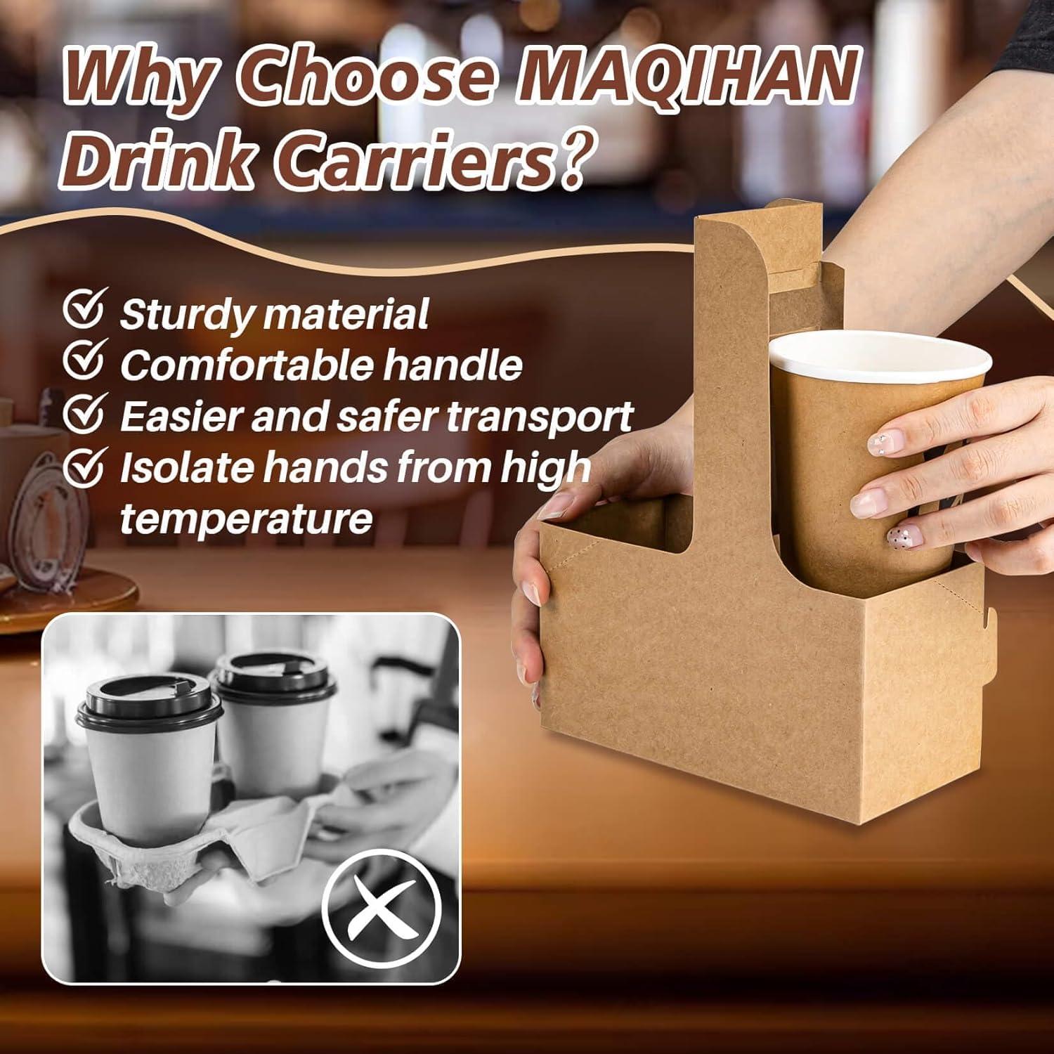 Portavasos de Cartón Kraft MAQIHAN para 2 Tazas con Asa - 20 Piezas