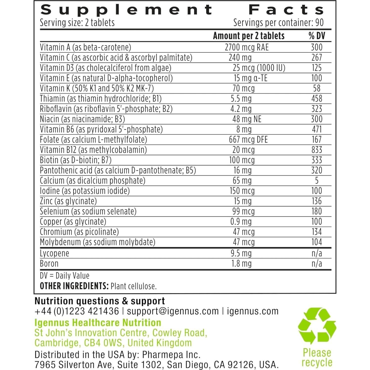 Multivitamina Metilada para Hombres Igennus 180 Tabletas