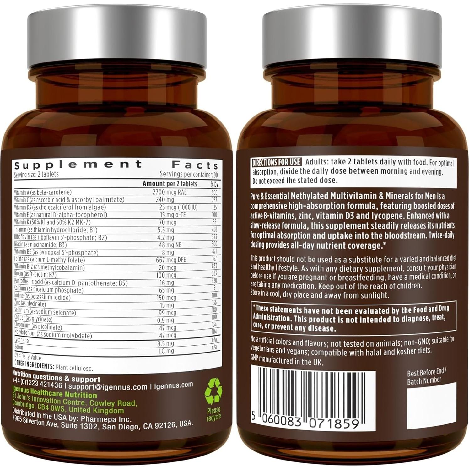 Multivitamina Metilada para Hombres Igennus 180 Tabletas