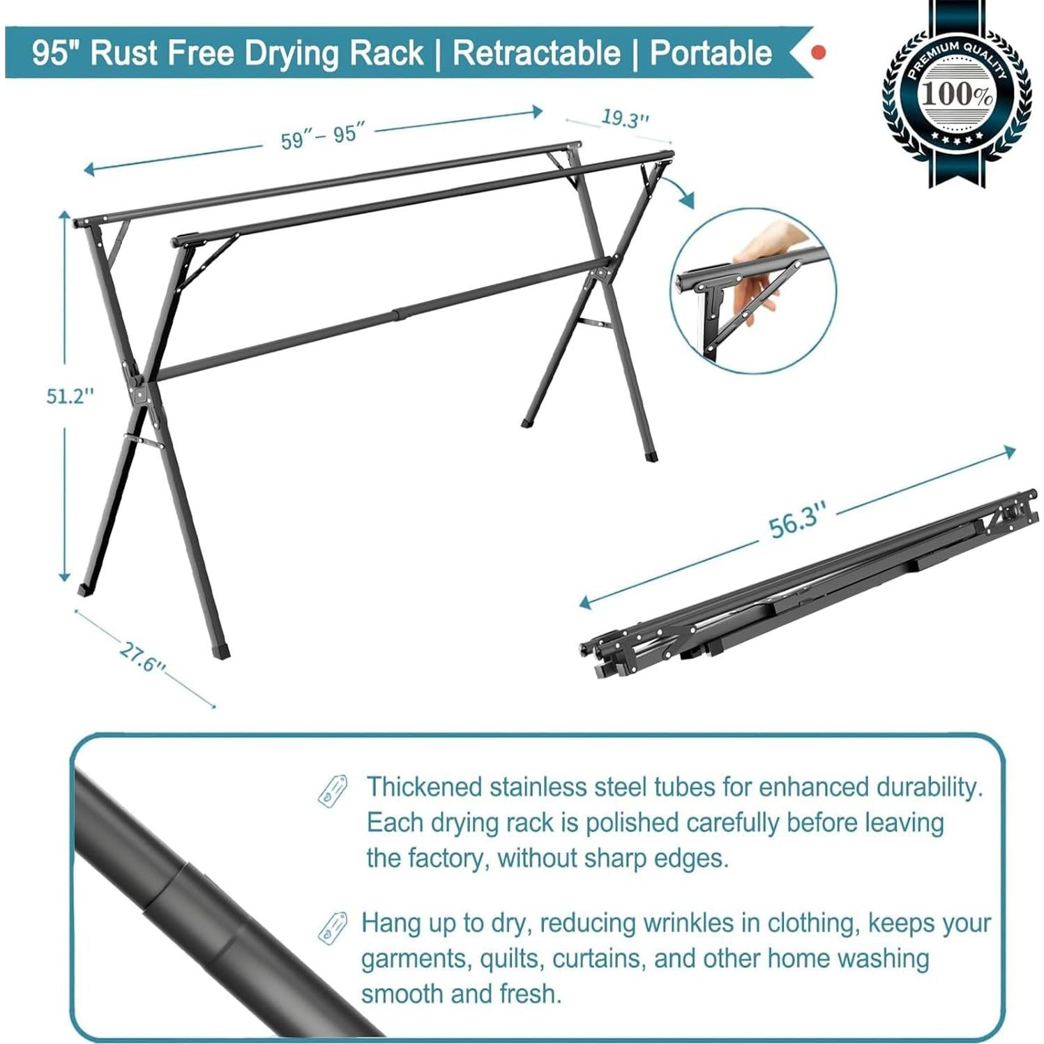 Perchero Plegable JAUREE 241 cm Acero Inoxidable Negro