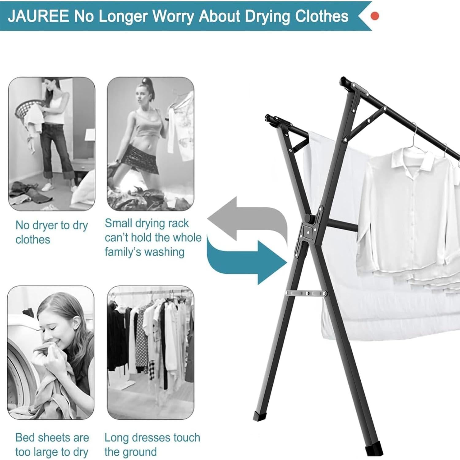 Perchero Plegable JAUREE 241 cm Acero Inoxidable Negro