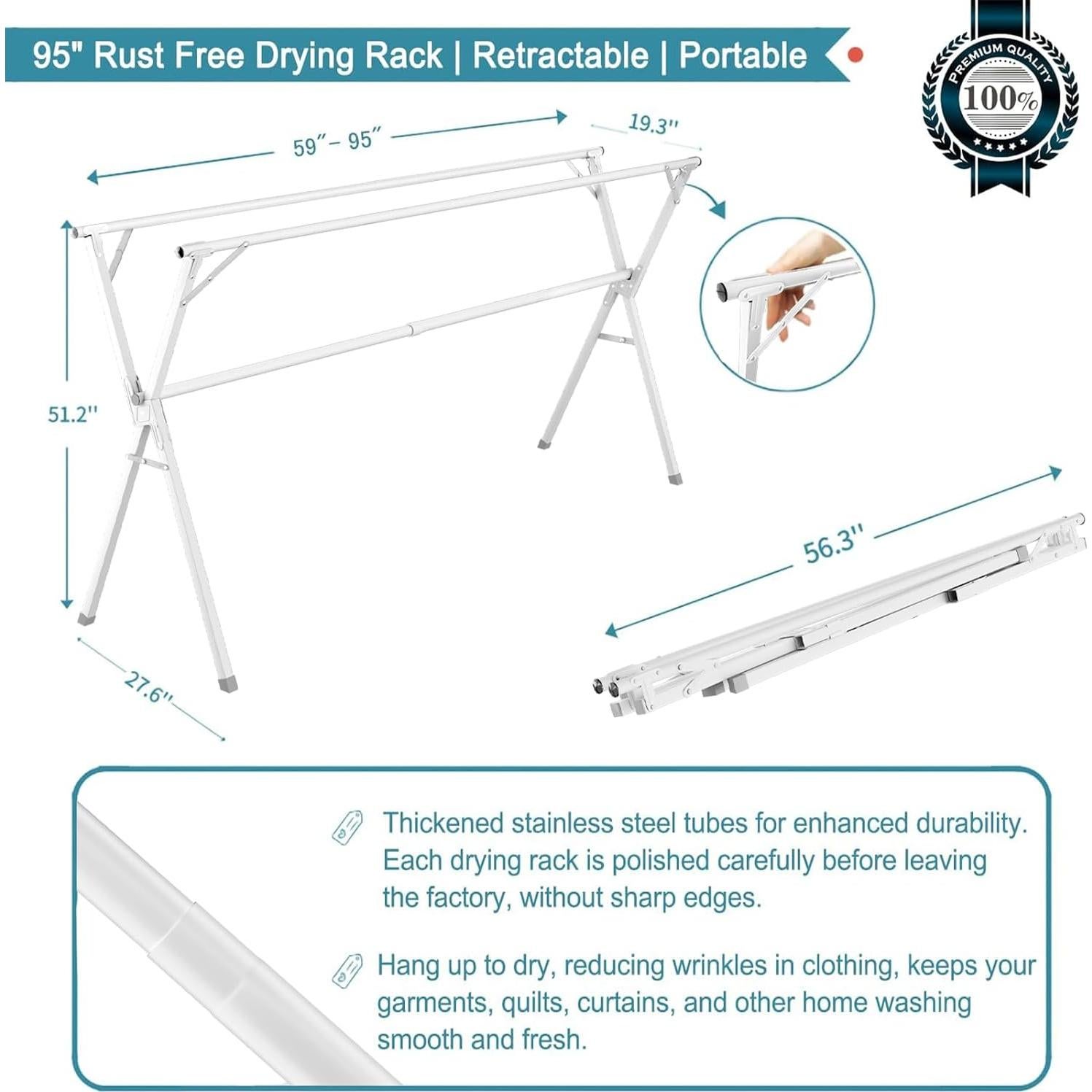 Perchero Plegable JAUREE 241 cm Acero Inoxidable Blanco