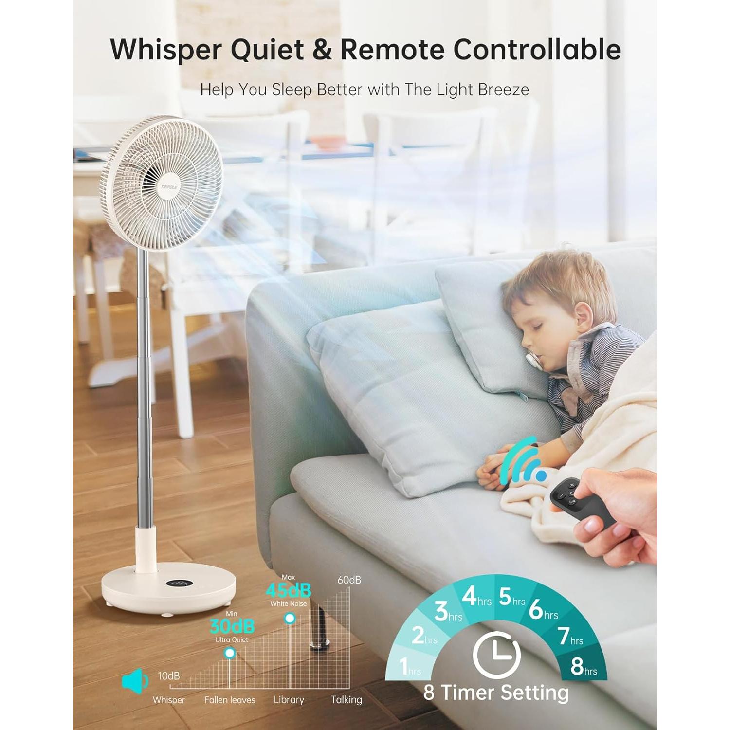 Ventilador de Pie Plegable TriPole KW12 30.48cm Recargable Beige