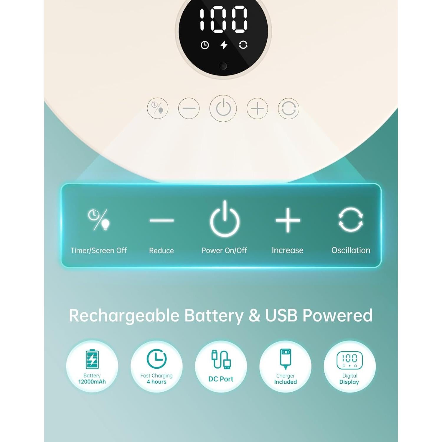 Ventilador de Pie Plegable TriPole KW12 30.48cm Recargable Beige