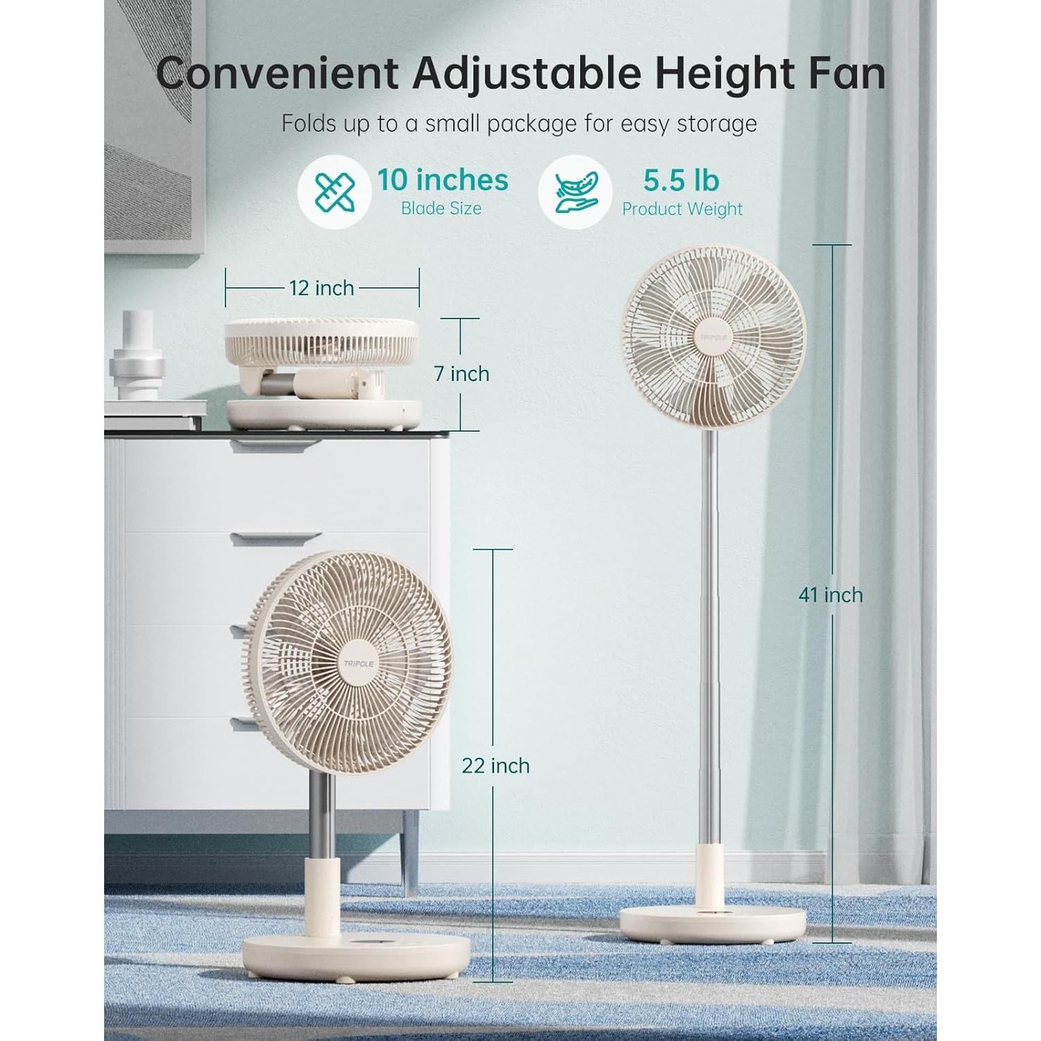 Ventilador de Pie Plegable TriPole KW12 30.48cm Recargable Beige