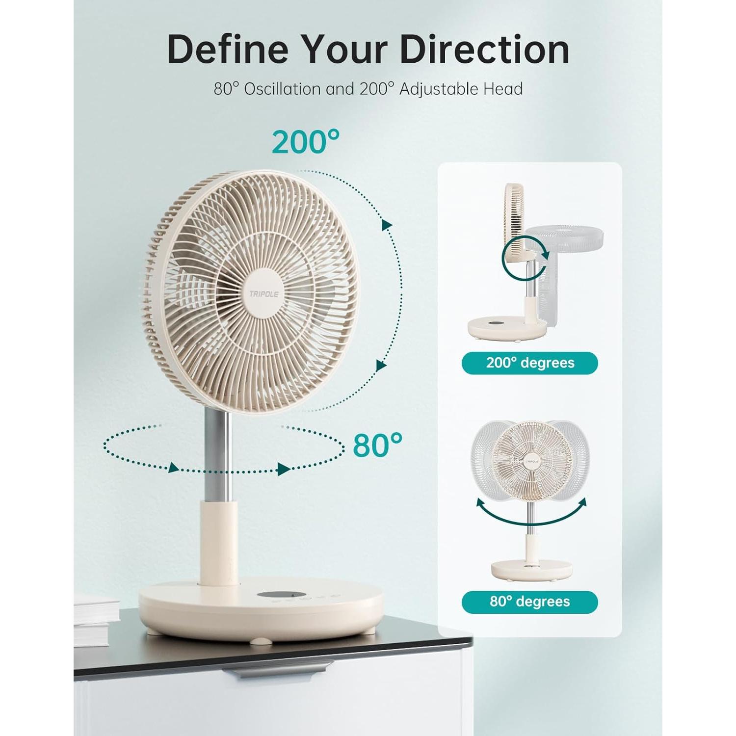 Ventilador de Pie Plegable TriPole KW12 30.48cm Recargable Beige