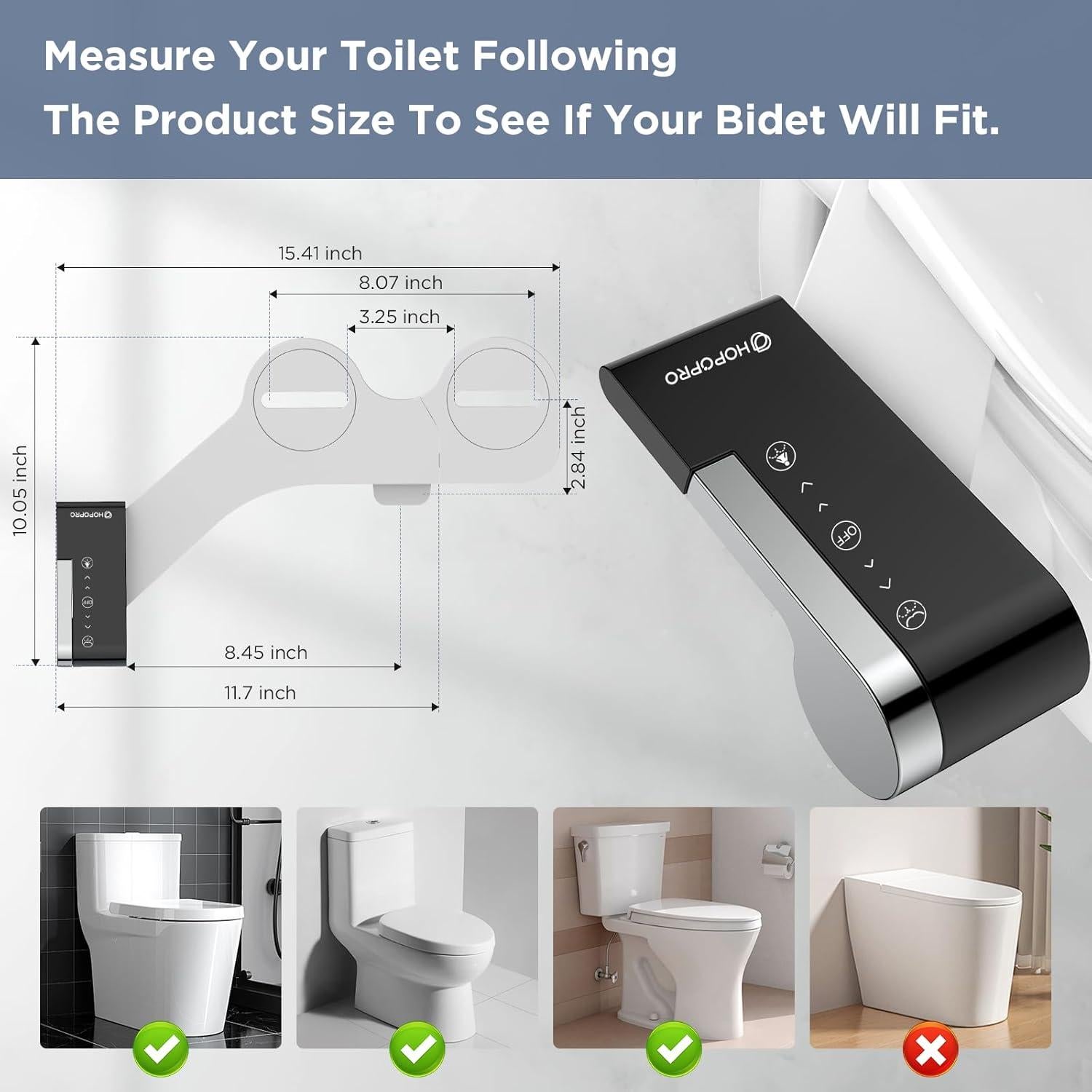 Bidet No Eléctrico HOPOPRO Doble Boquilla Ajustable Negro