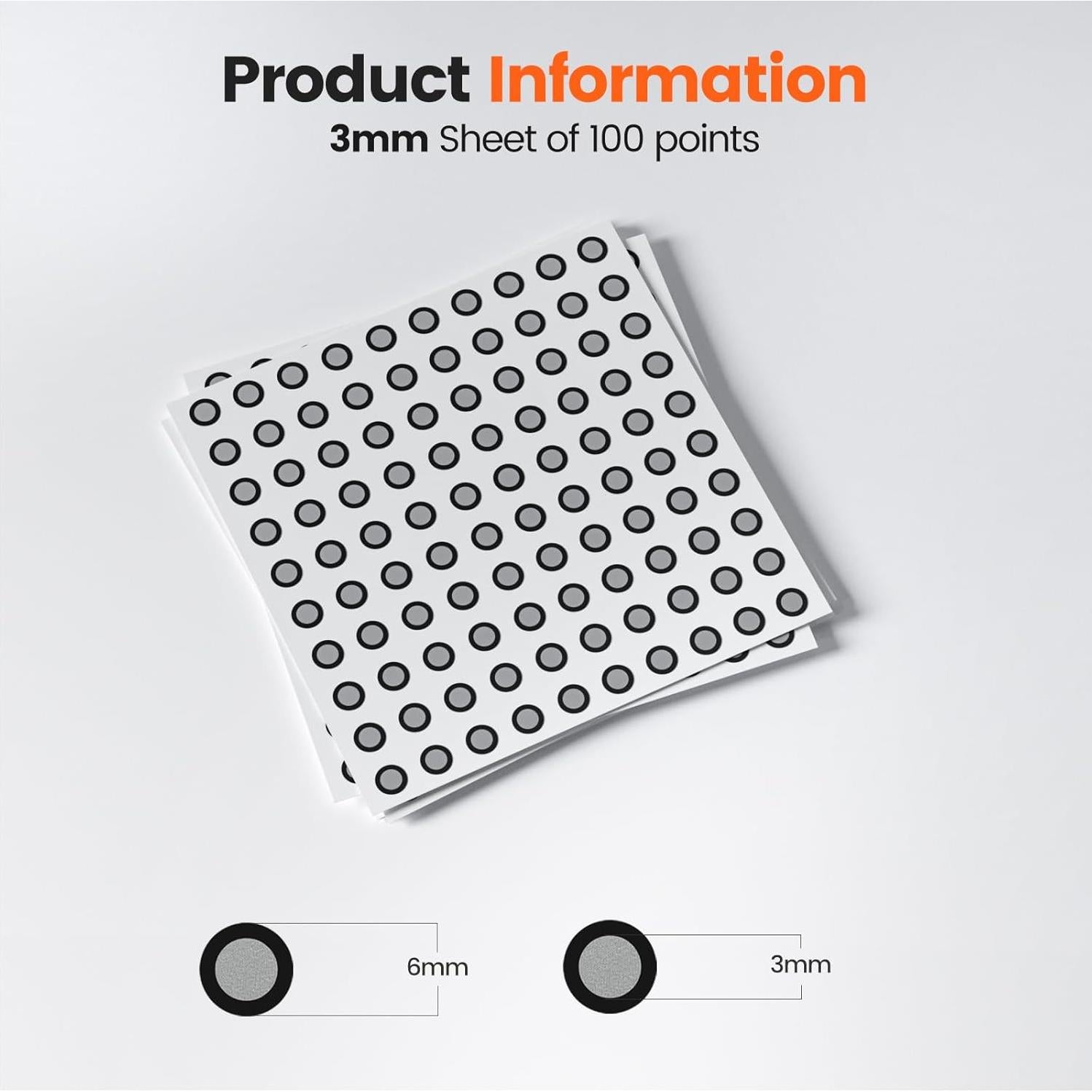 YOOPAI 3.0 mm 3D Scanning Markers for 3D Scanners, 3D Scanning Marker Dot Stickers, Diffuse Markers for 3D Scanners (5 Sheets of 500 dots)